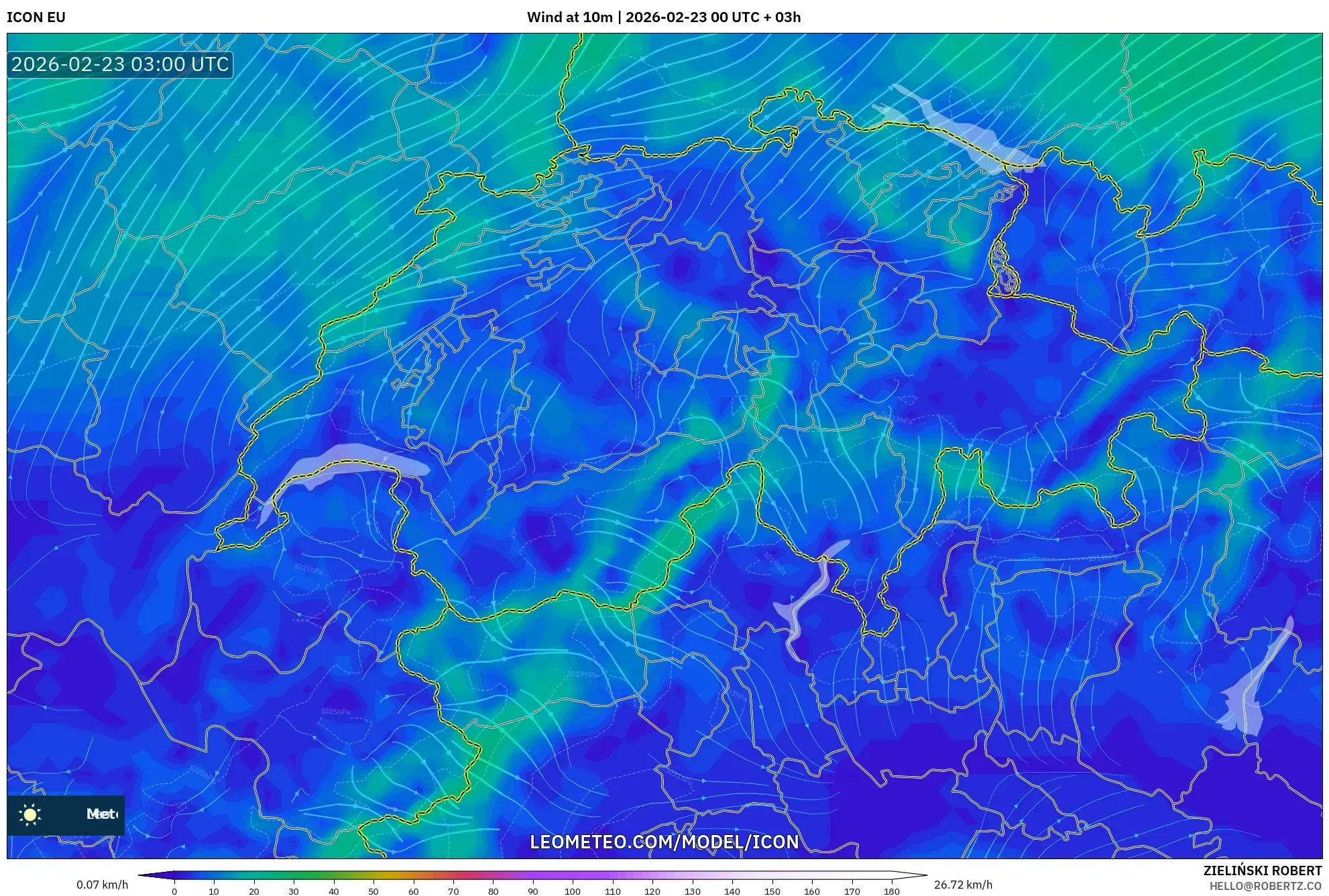 ICON model - سويسرا, رياح 10 م