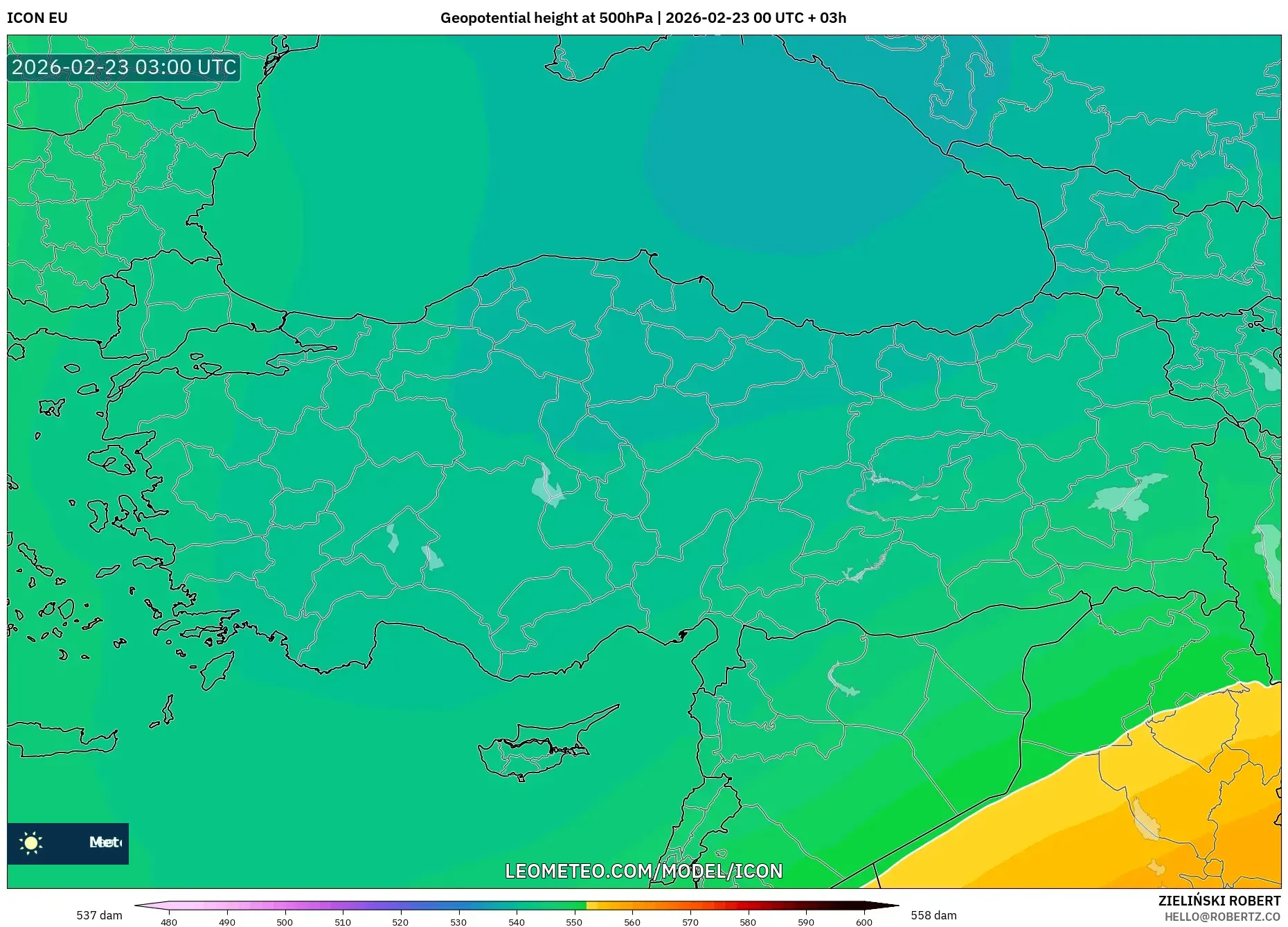 ICON model - تركيا, الارتفاع الجهدي عند 500 هكتوباسكال