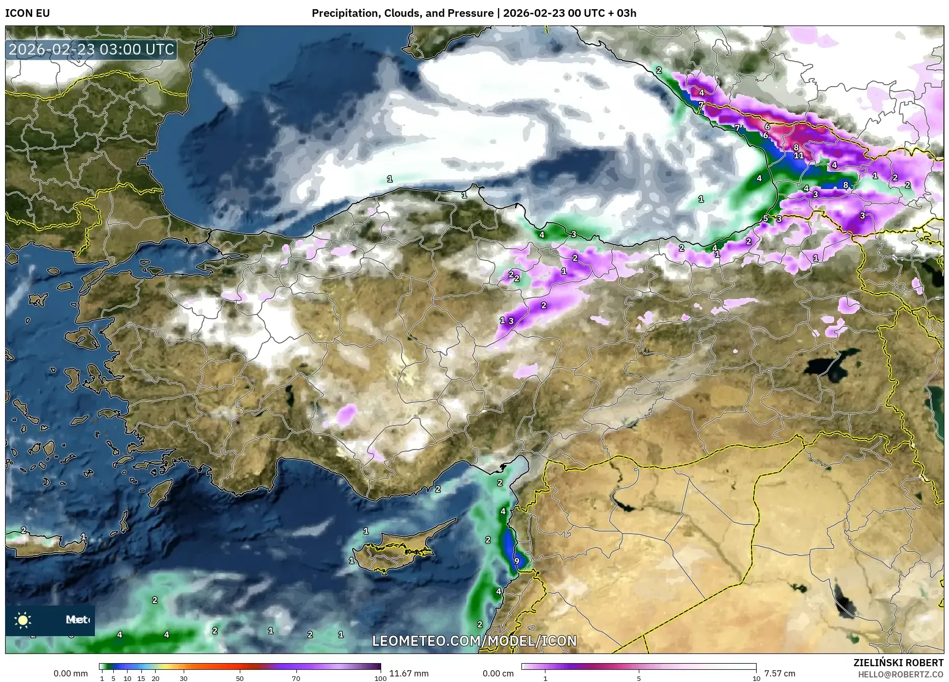 ICON model - تركيا, الهطول والغيوم والضغط