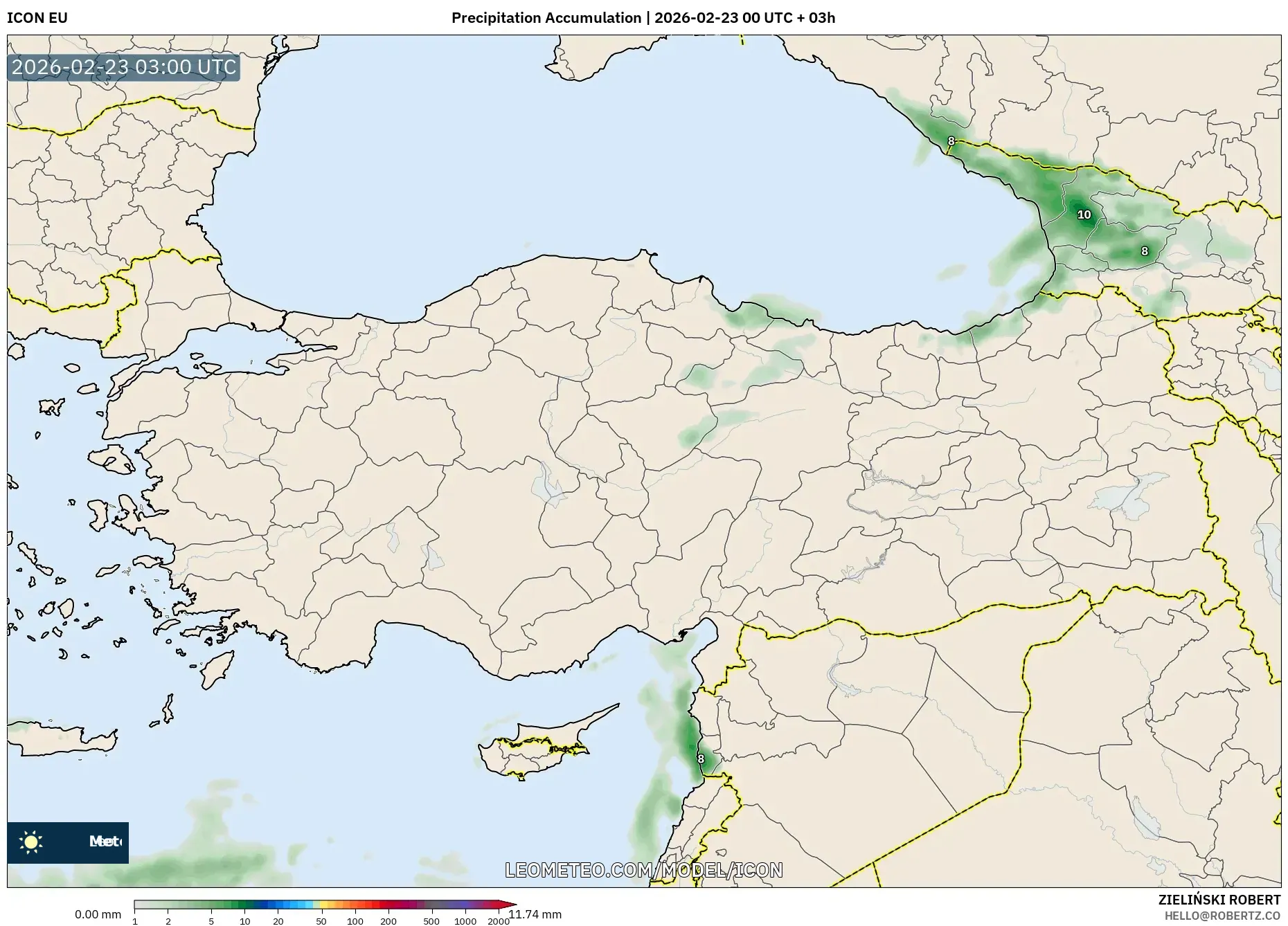 ICON model - تركيا, تراكم الهطول