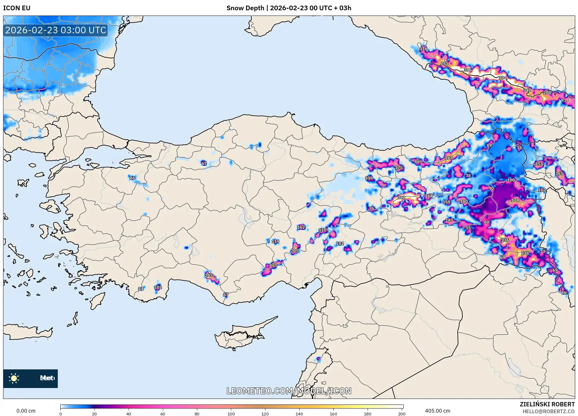 ICON model - تركيا, عمق الثلج