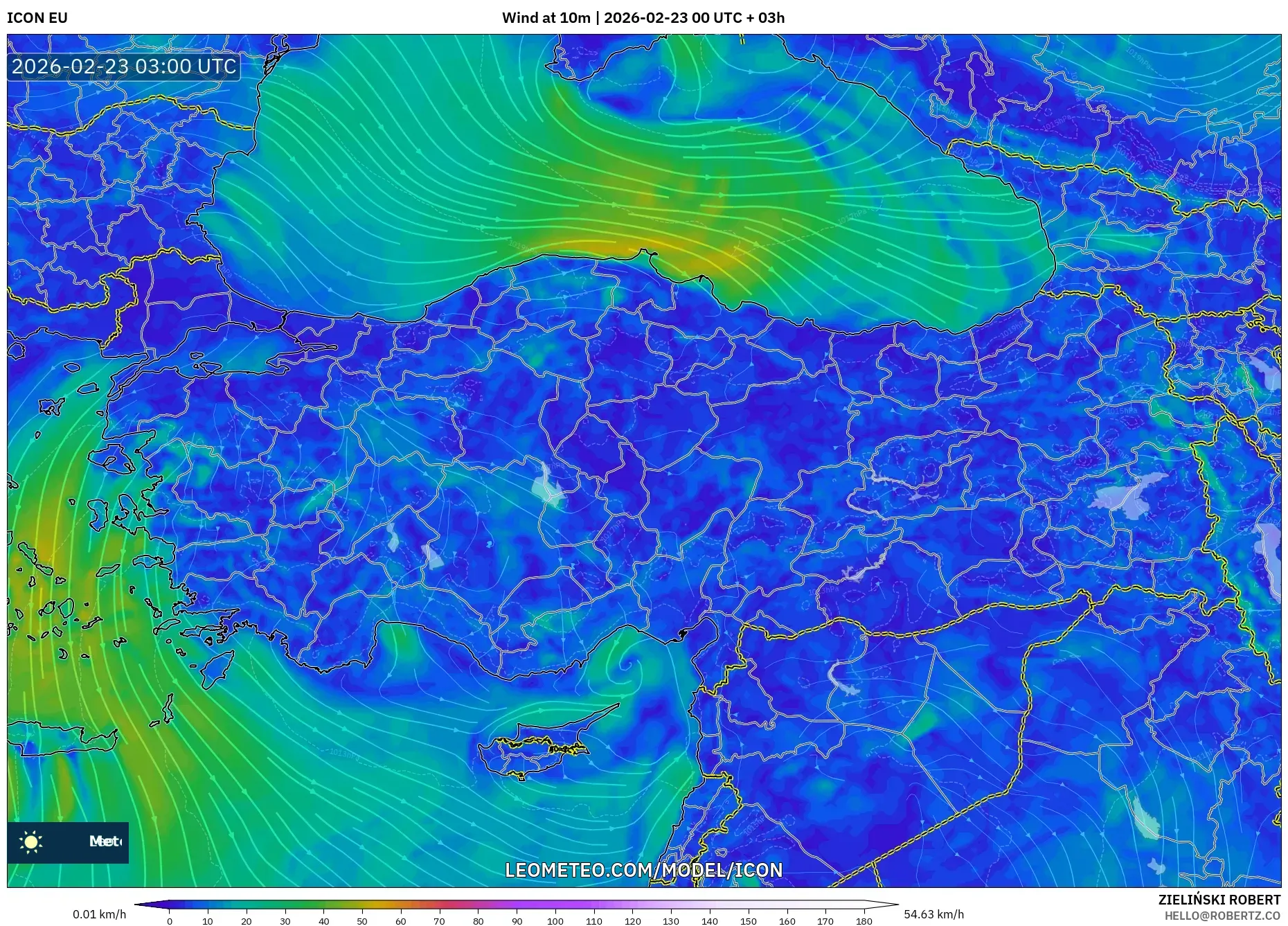 ICON model - تركيا, رياح 10 م