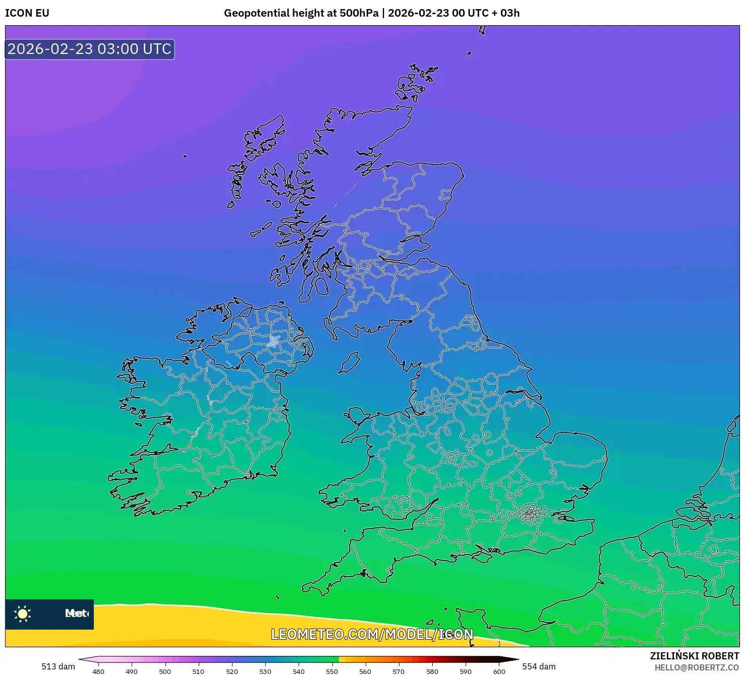 ICON model - المملكة المتحدة, الارتفاع الجهدي عند 500 هكتوباسكال