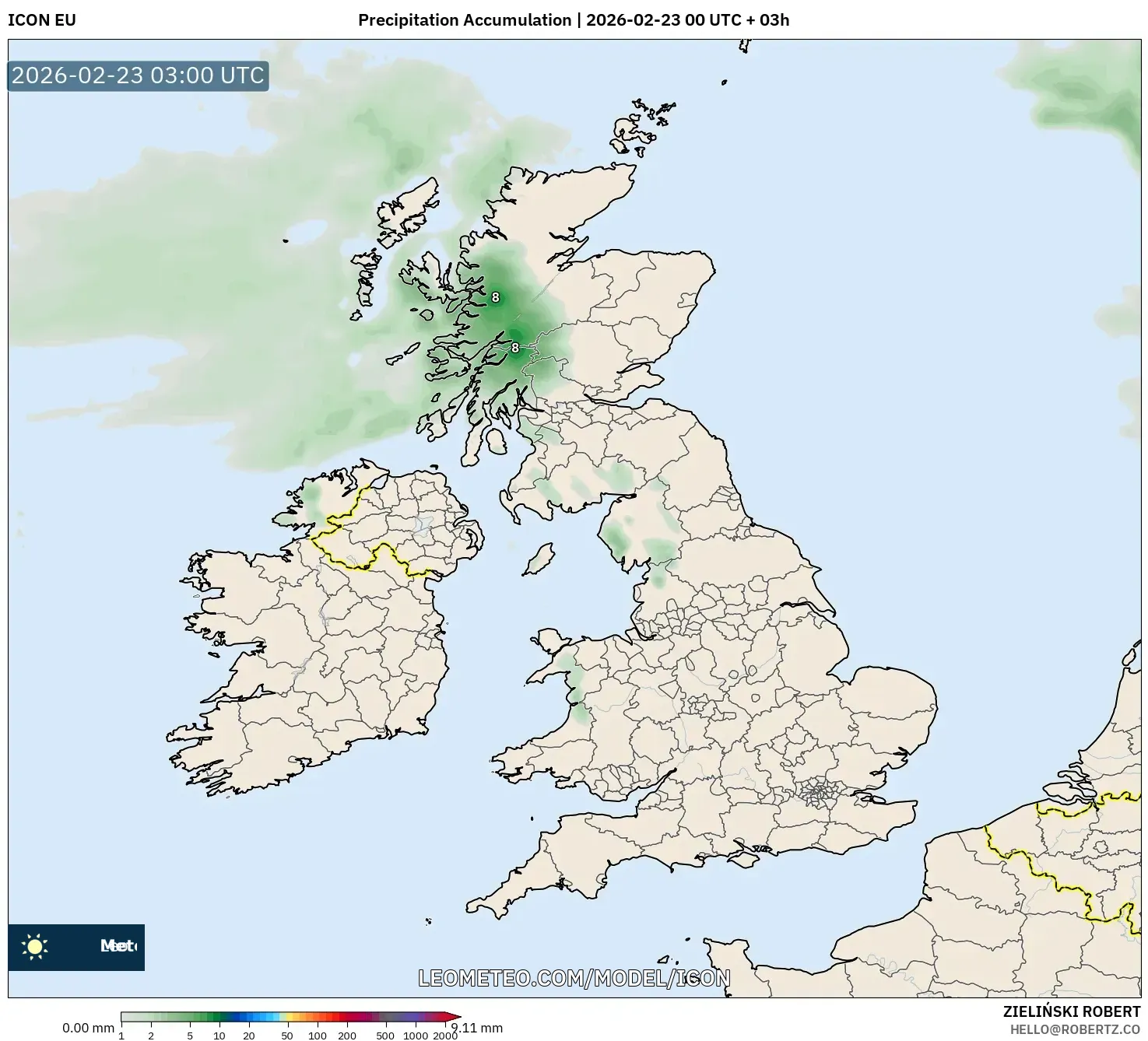 ICON model - المملكة المتحدة, تراكم الهطول