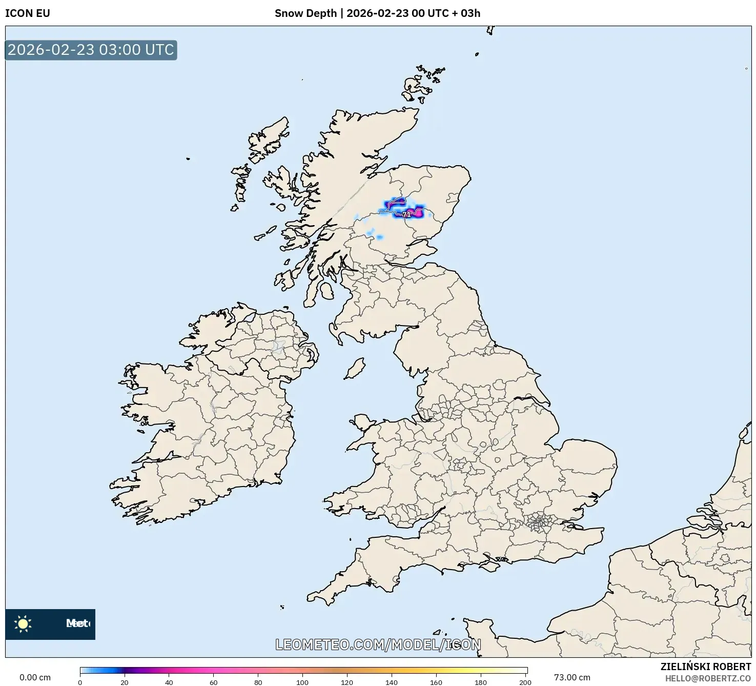 ICON model - المملكة المتحدة, عمق الثلج
