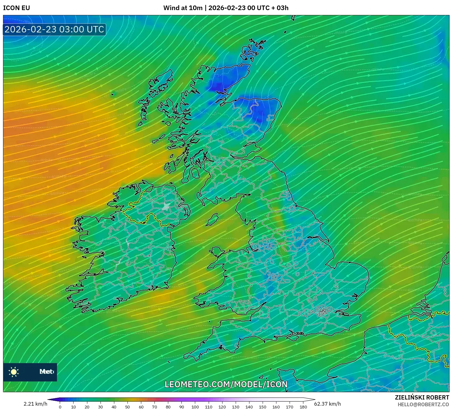 ICON model - المملكة المتحدة, رياح 10 م