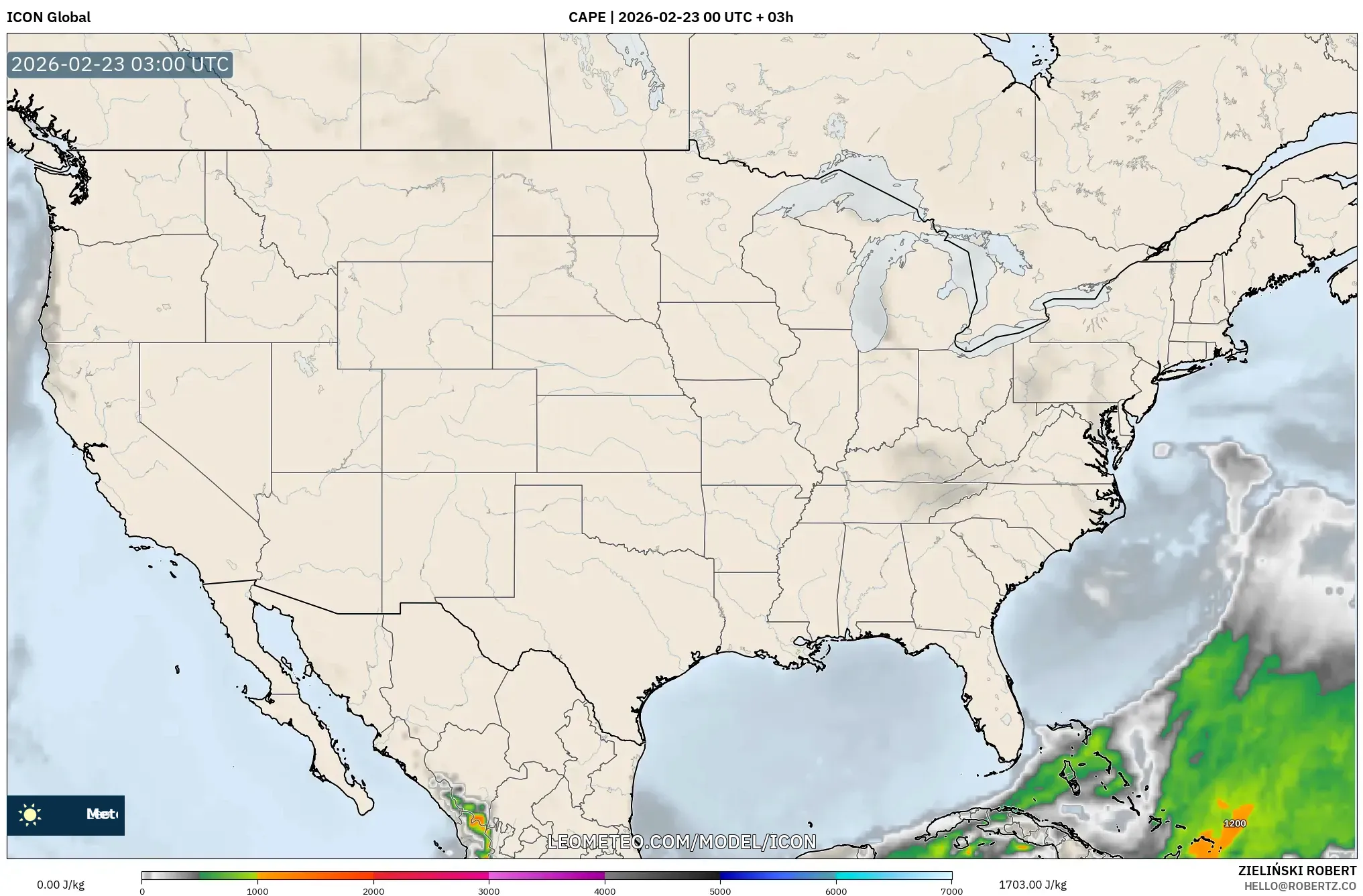 ICON model - الولايات المتحدة, CAPE