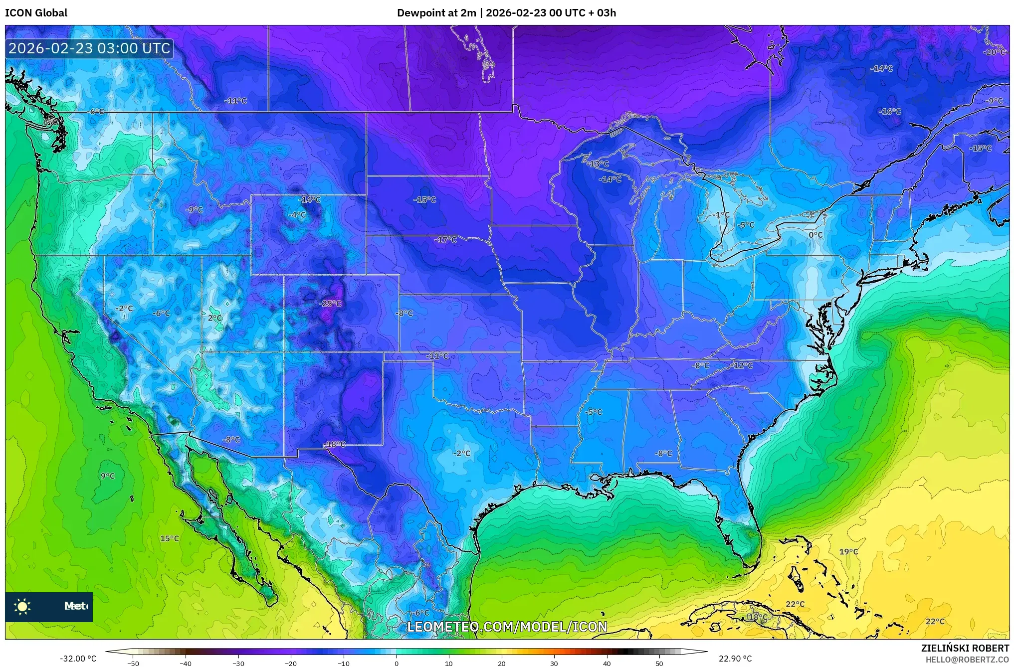 ICON model - الولايات المتحدة, نقطة الندى 2 م