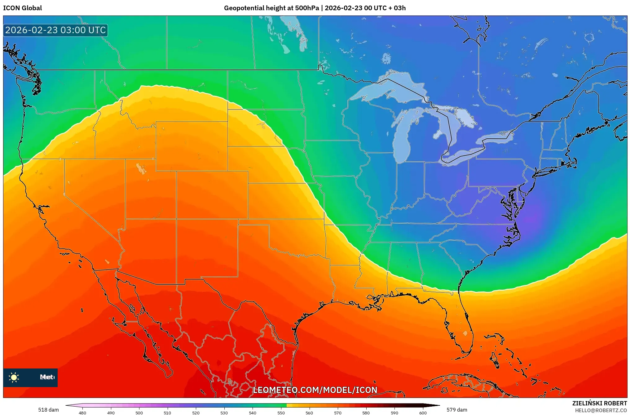 ICON model - الولايات المتحدة, الارتفاع الجهدي عند 500 هكتوباسكال