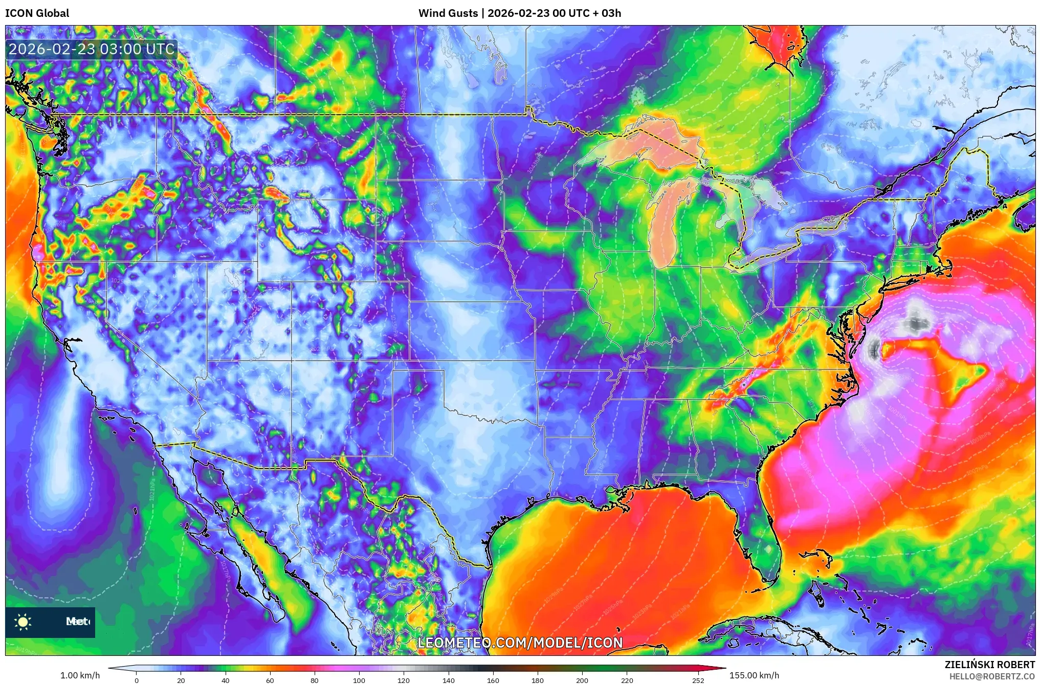 ICON model - الولايات المتحدة, هبات الرياح