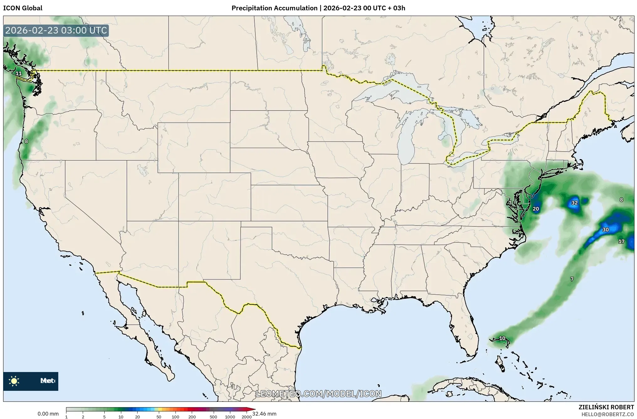 ICON model - الولايات المتحدة, تراكم الهطول