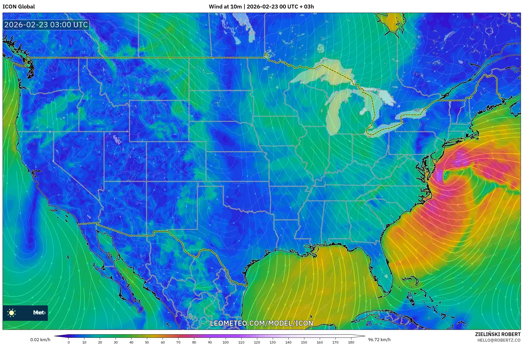 ICON model - الولايات المتحدة, رياح 10 م