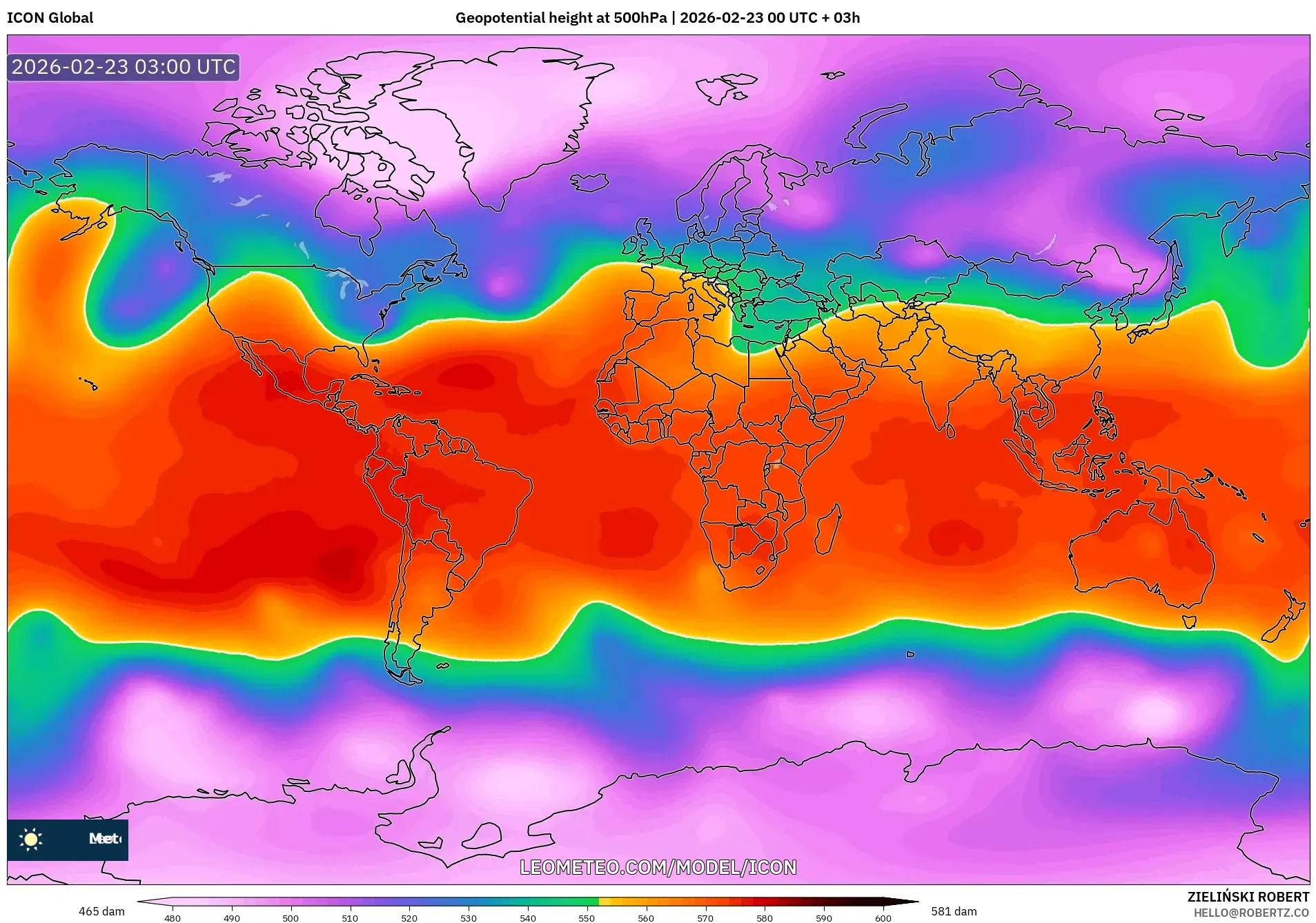 ICON model - العالم, الارتفاع الجهدي عند 500 هكتوباسكال