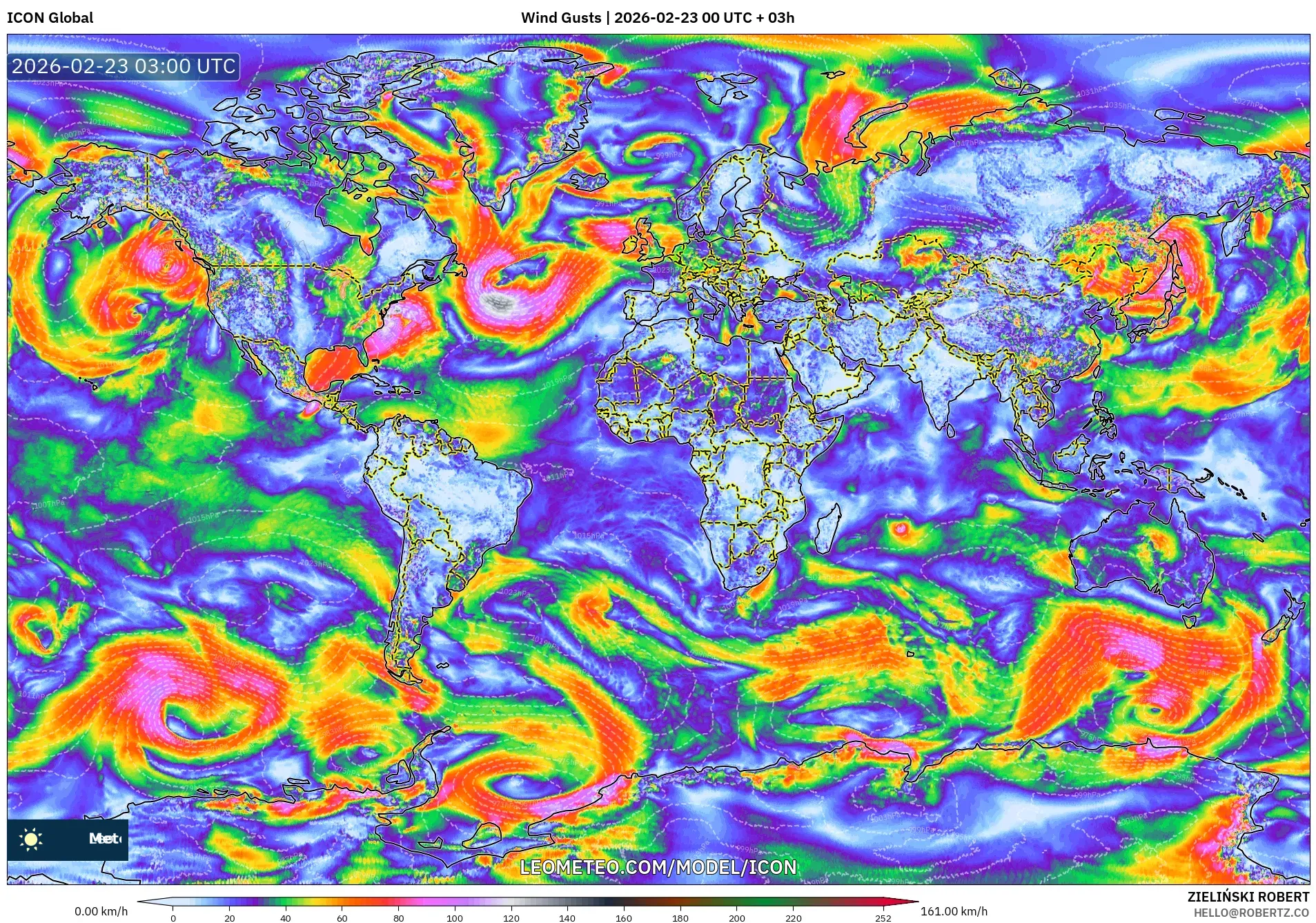 ICON model - العالم, هبات الرياح