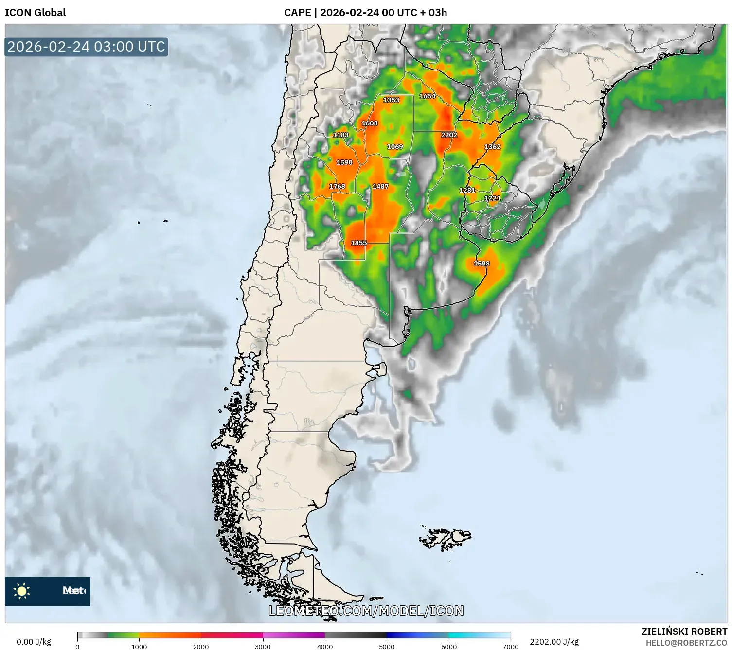ICON model - Argentina, CAPE