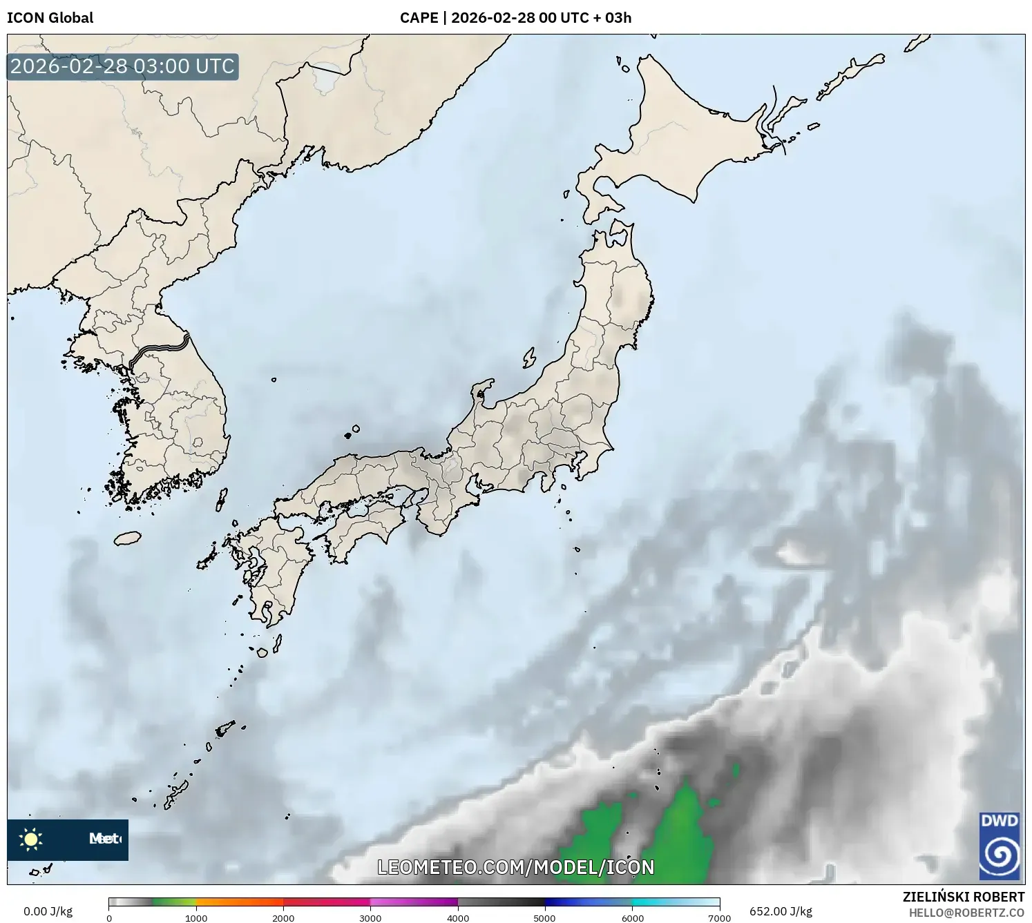 ICON model - Japan, CAPE