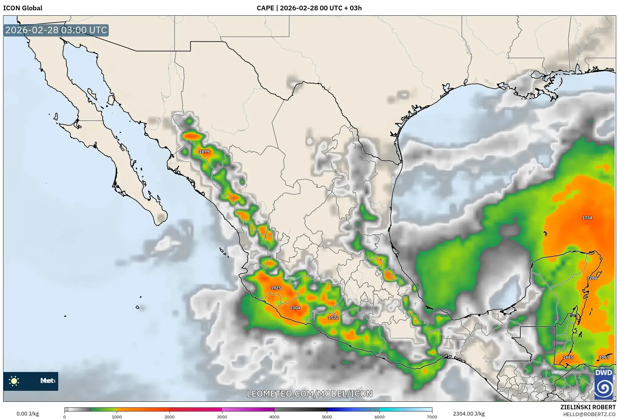 ICON model - Mexico, CAPE