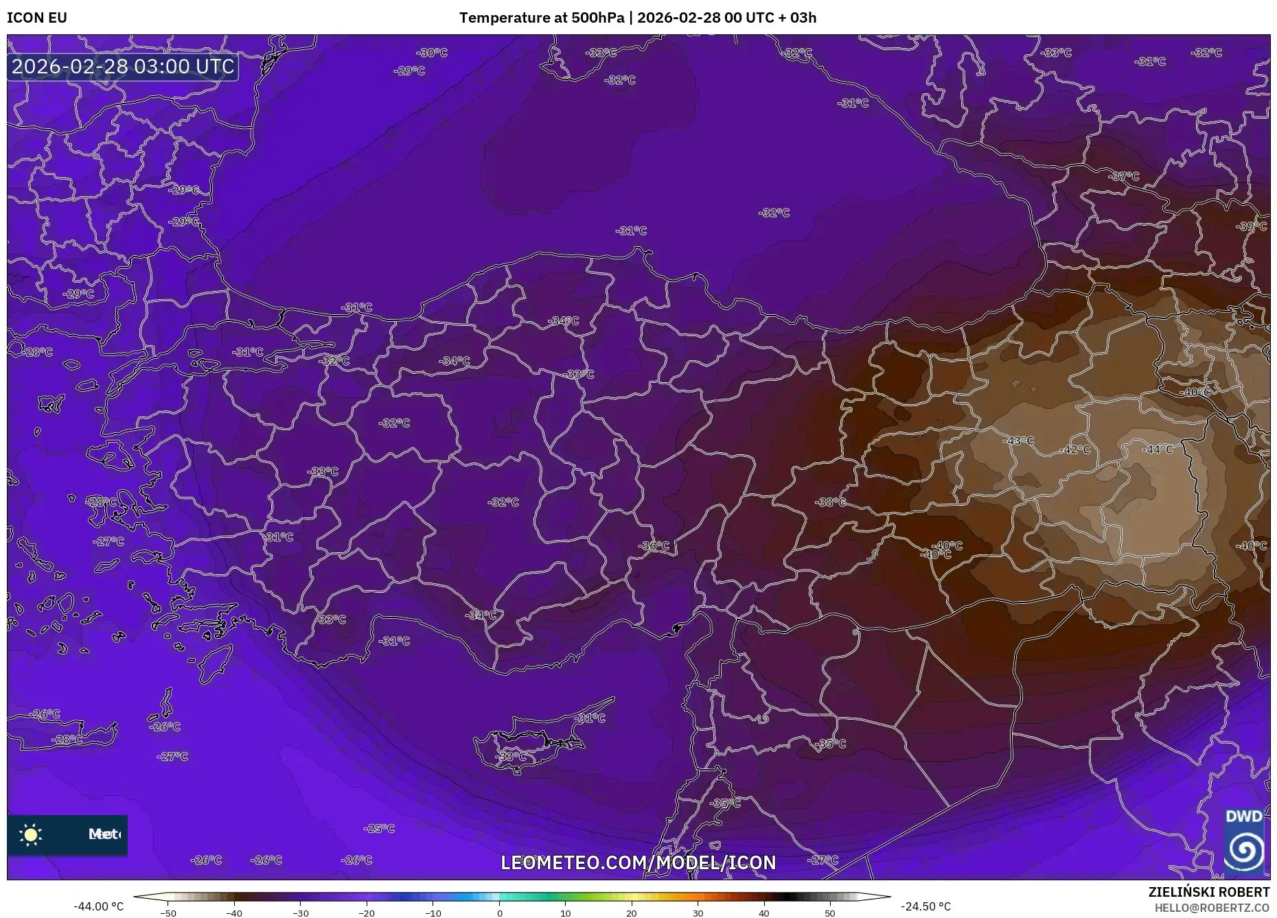 ICON model - Turkey, Temperature at 500hPa