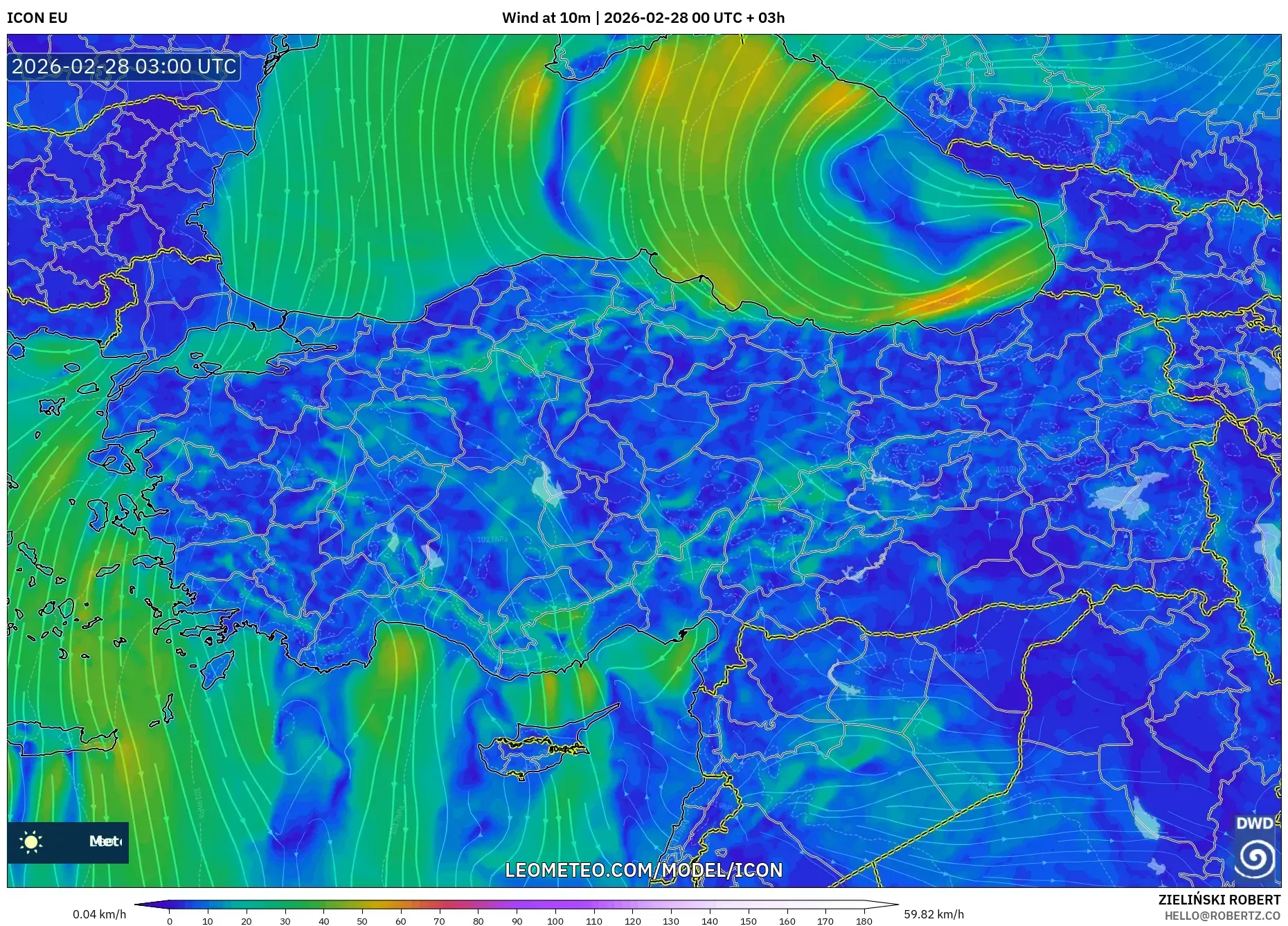 ICON model - Turkey, Wind at 10m