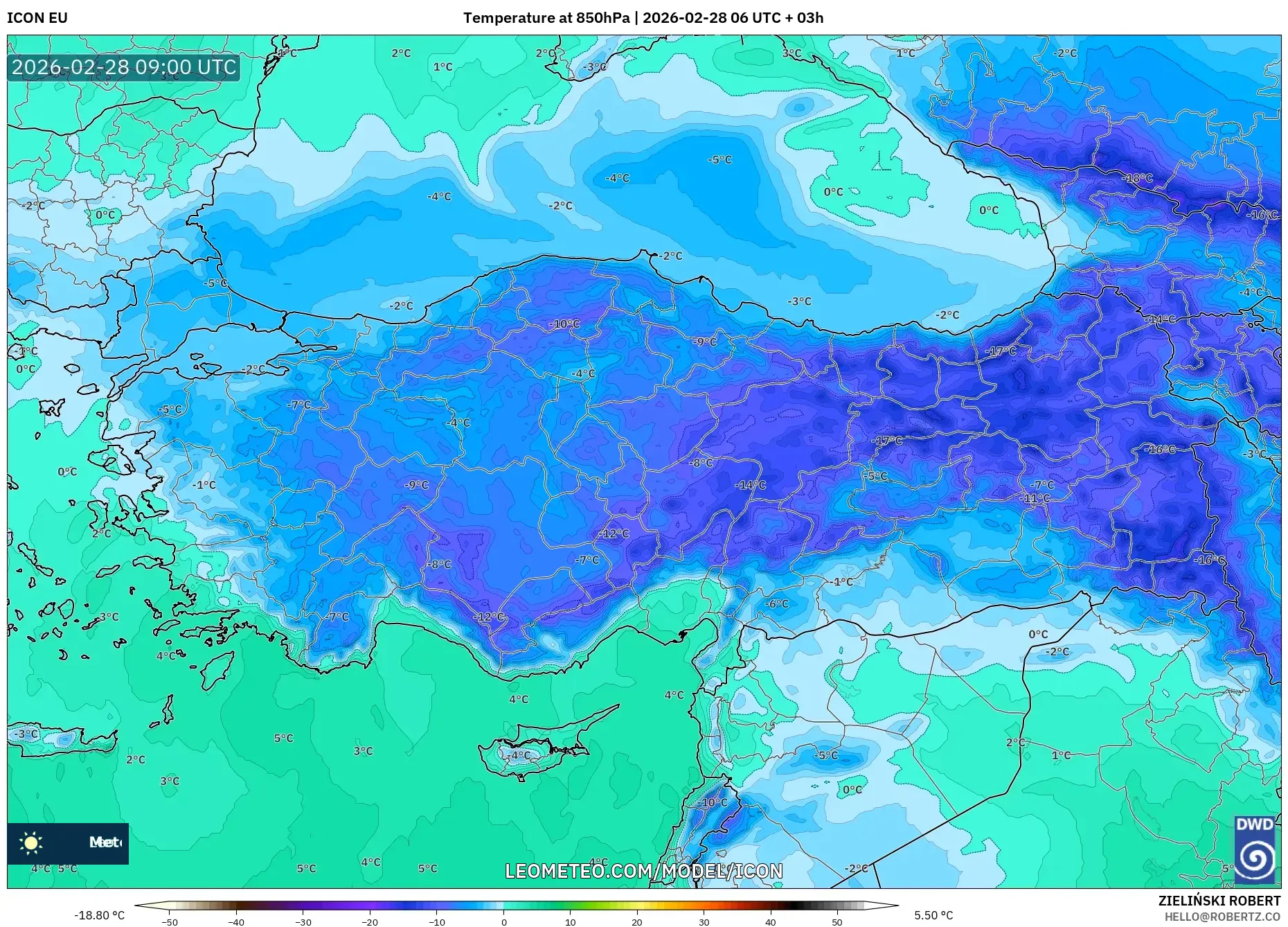 ICON model - Turkey, Temperature at 850hPa