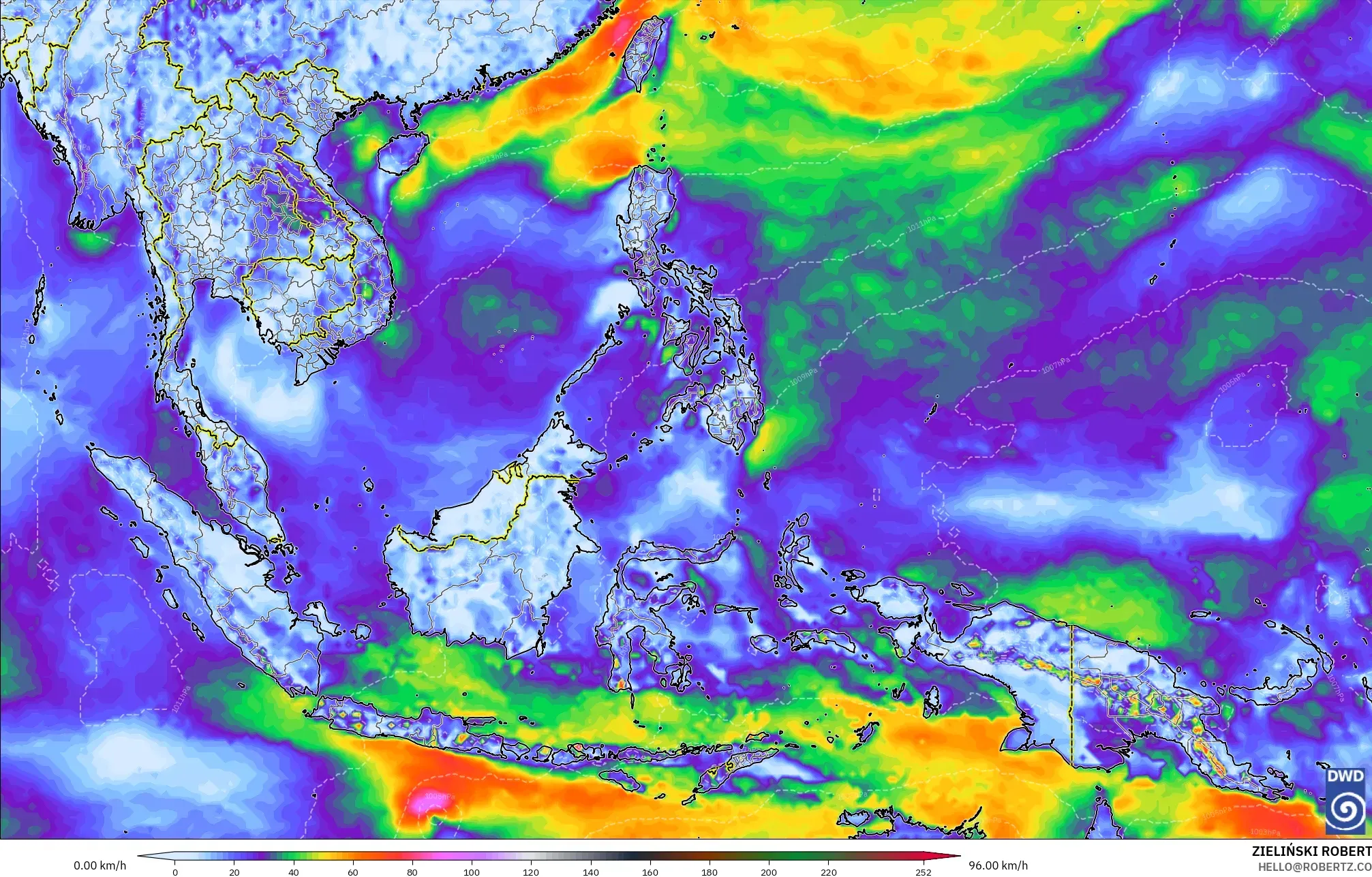 ICON model - South East Asia, Wind Gusts
