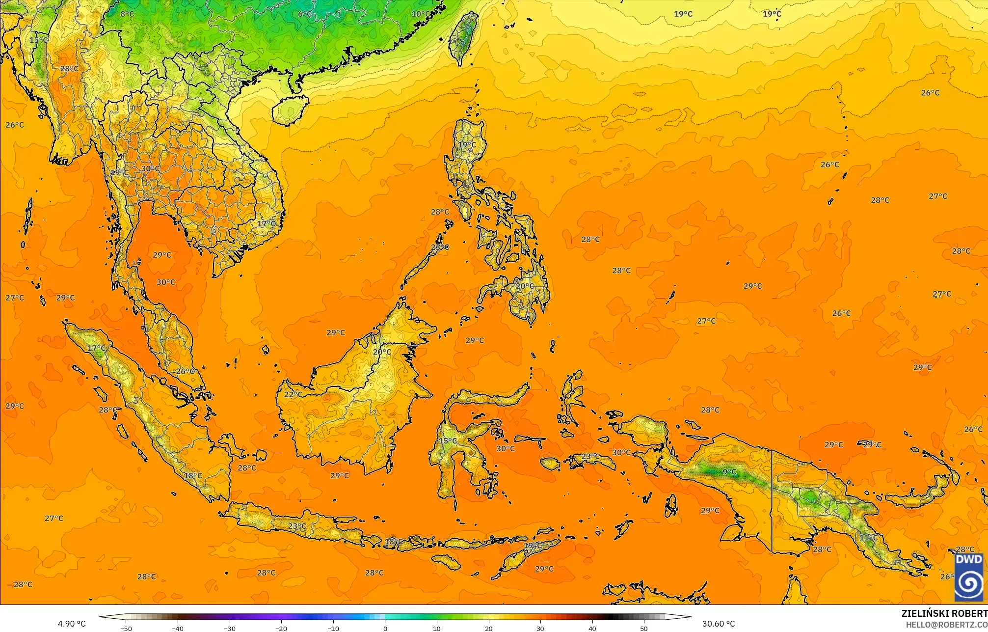 ICON model - South East Asia, Temperature at 2m