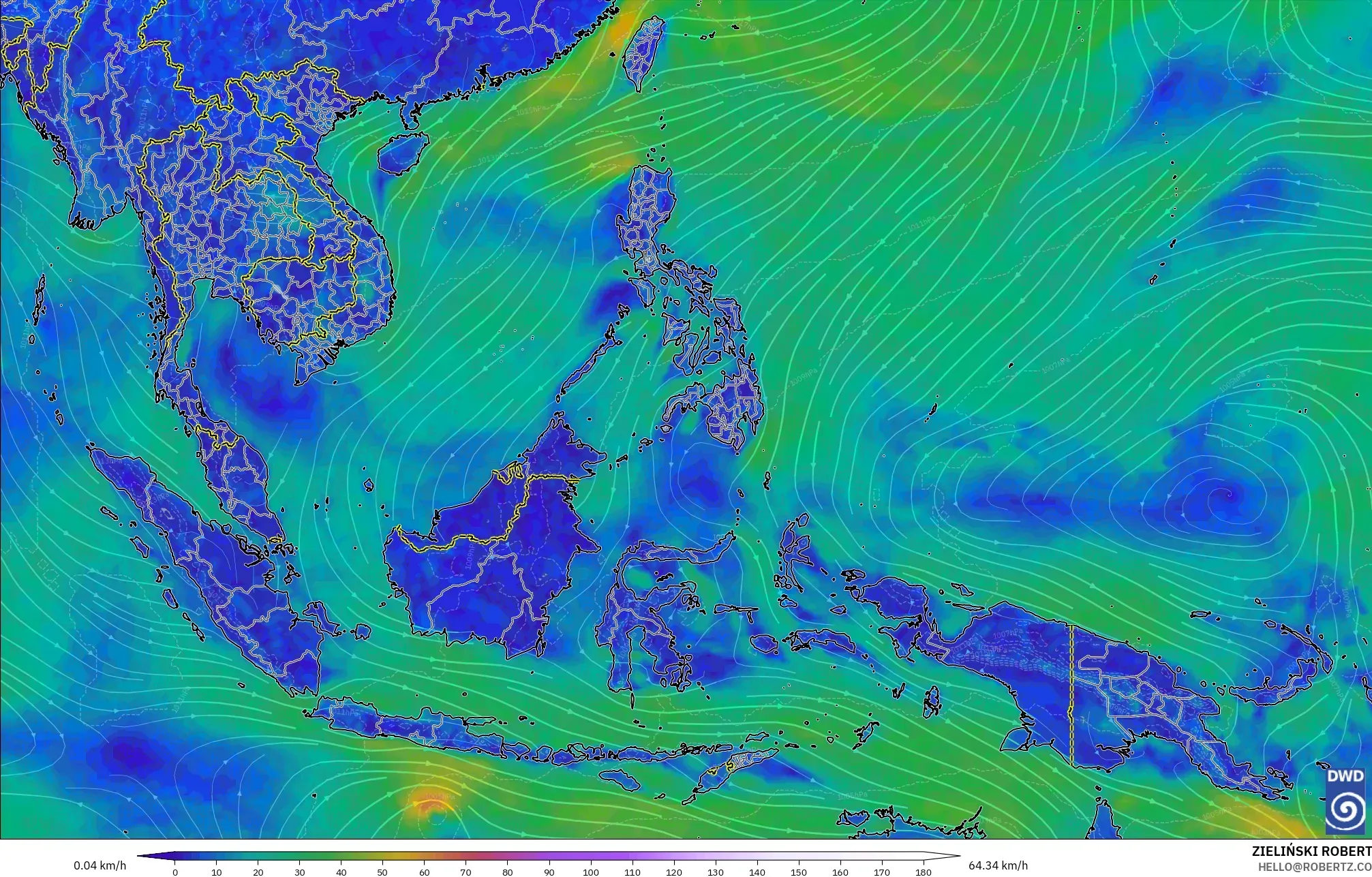 ICON model - South East Asia, Wind at 10m