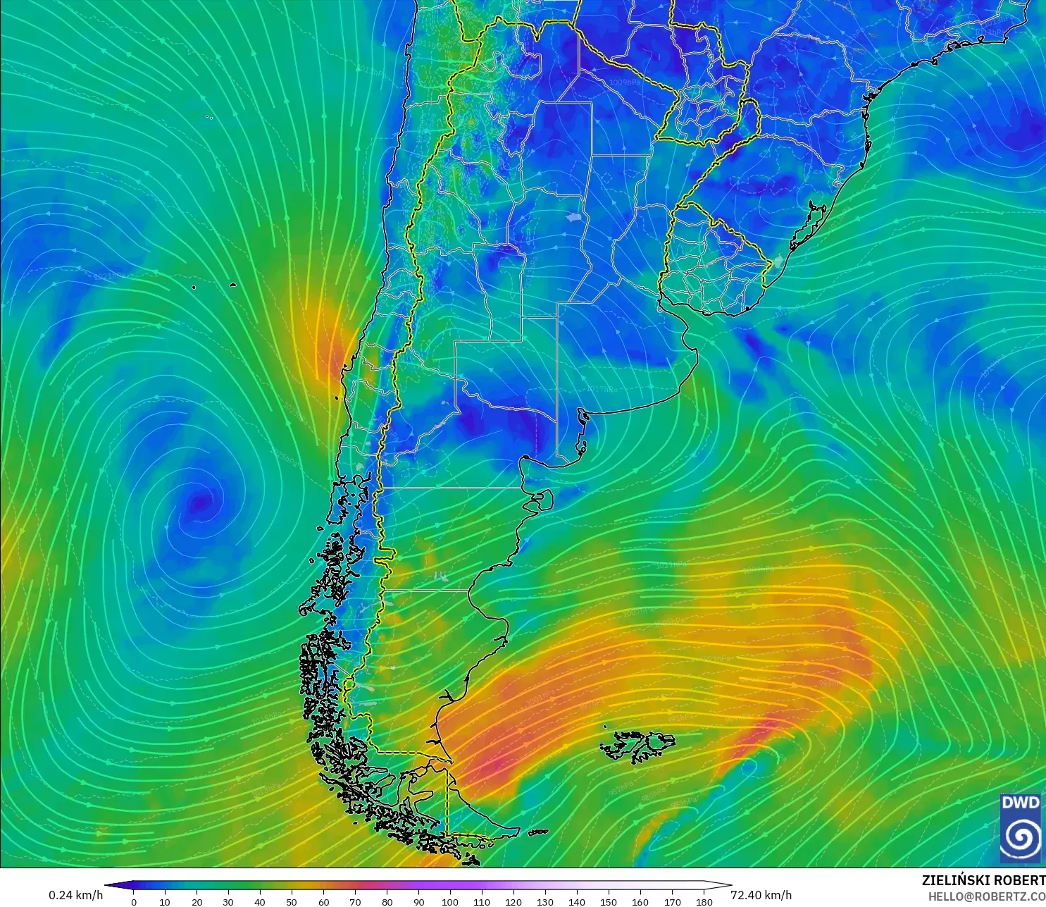 ICON model - Argentina, Wind at 10m