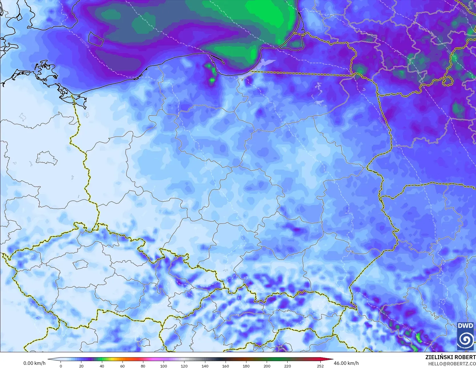 ICON model - Poland, Wind Gusts