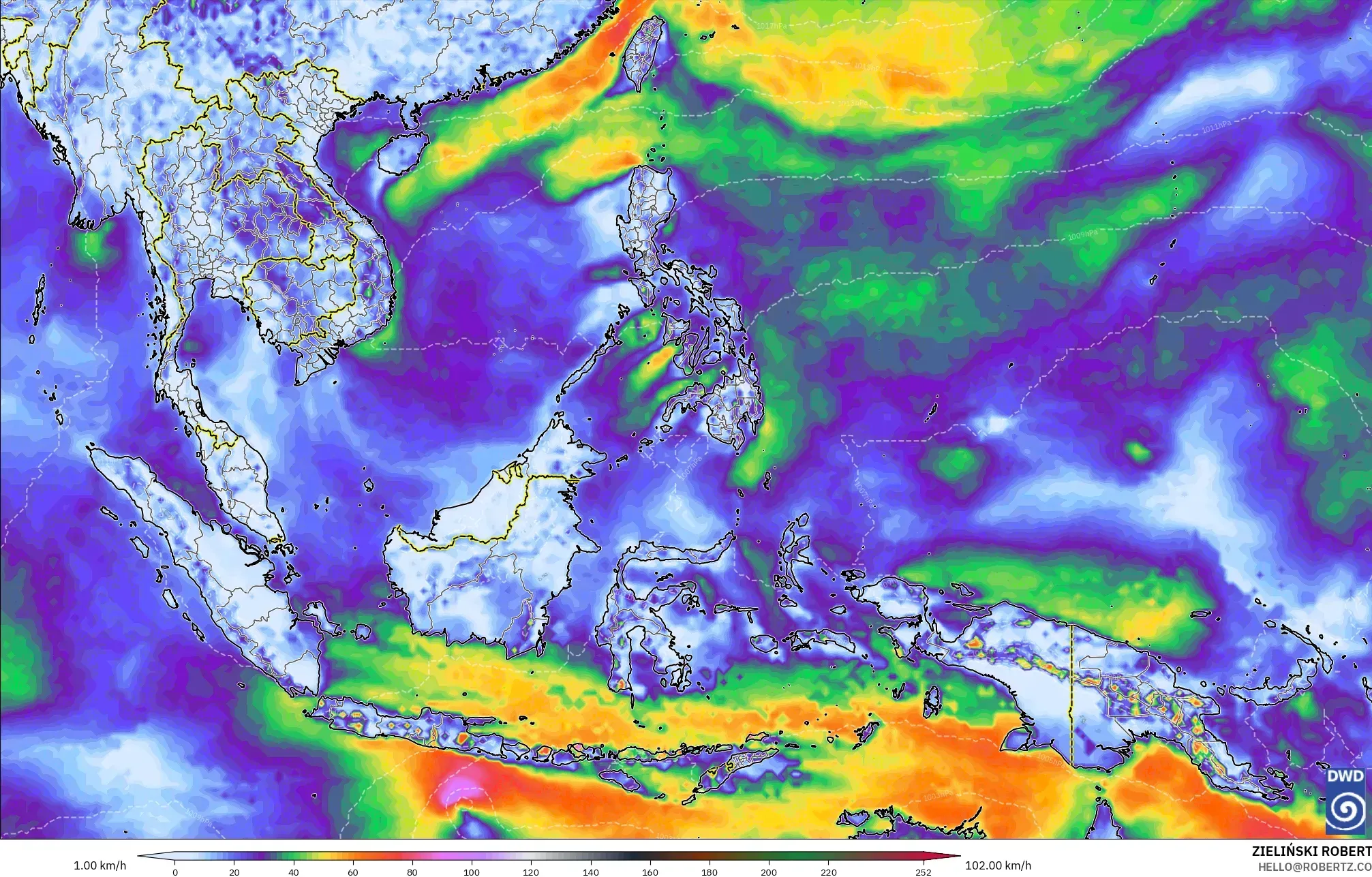 ICON model - South East Asia, Wind Gusts Peak