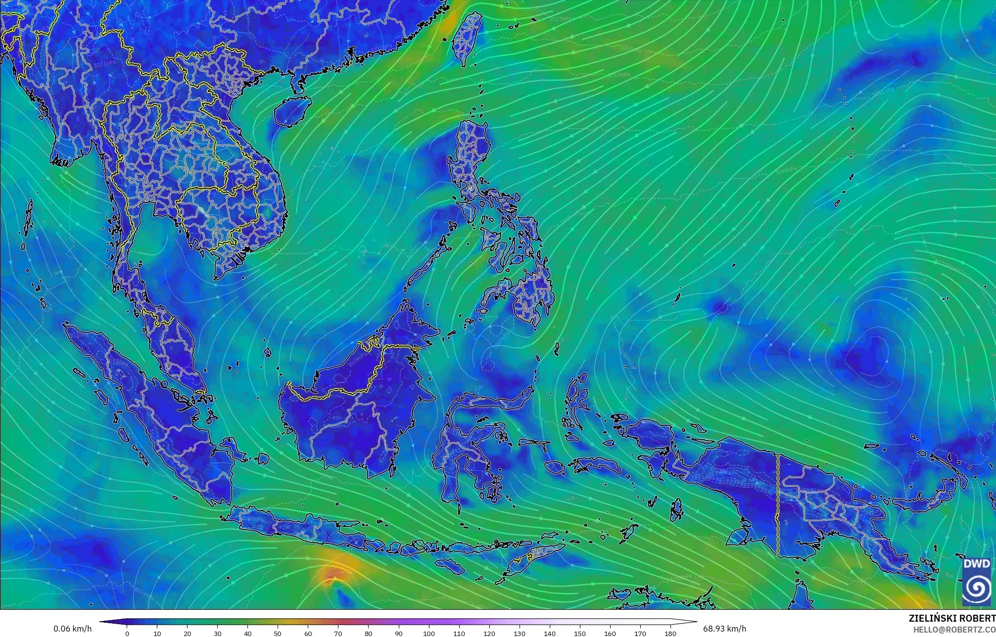 ICON model - South East Asia, Wind at 10m