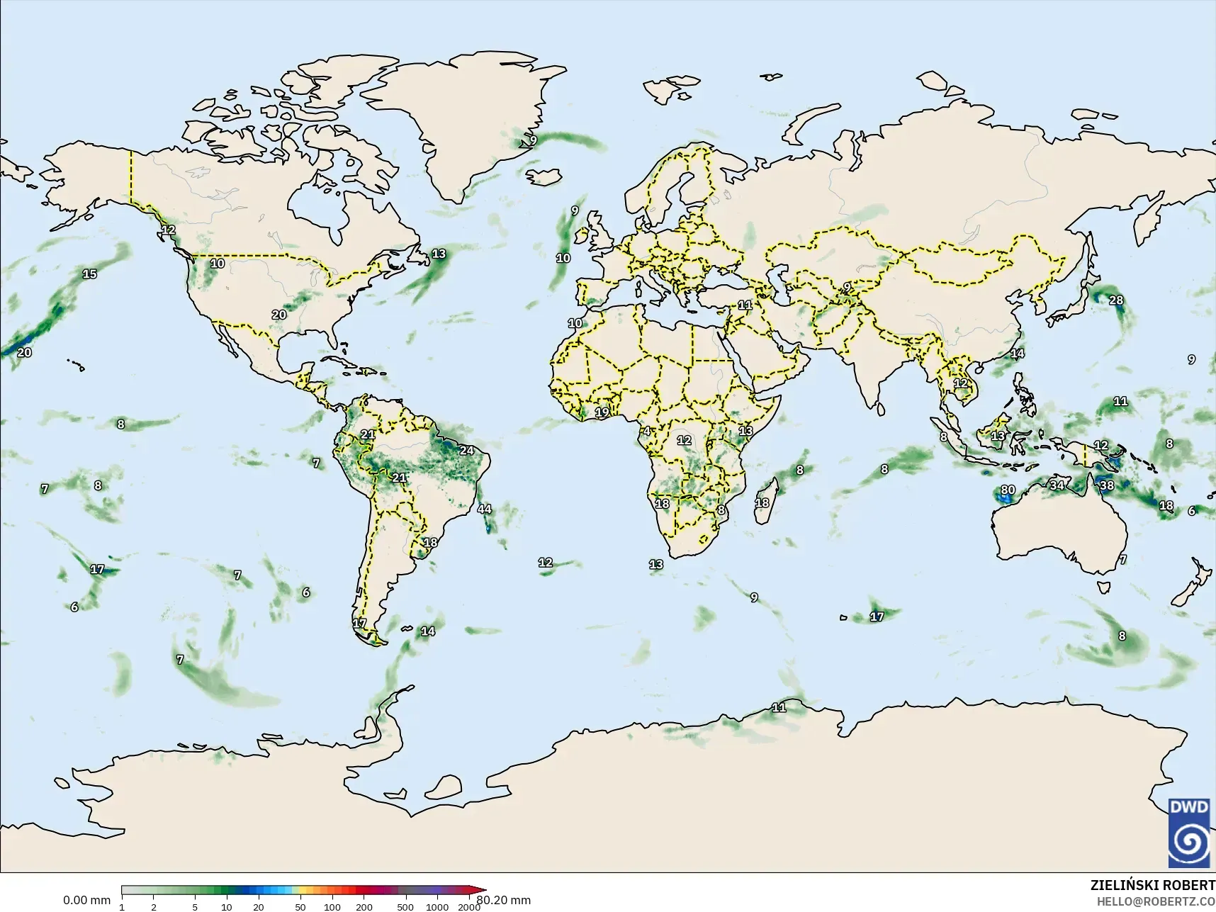 ICON model - World, Precipitation Accumulation