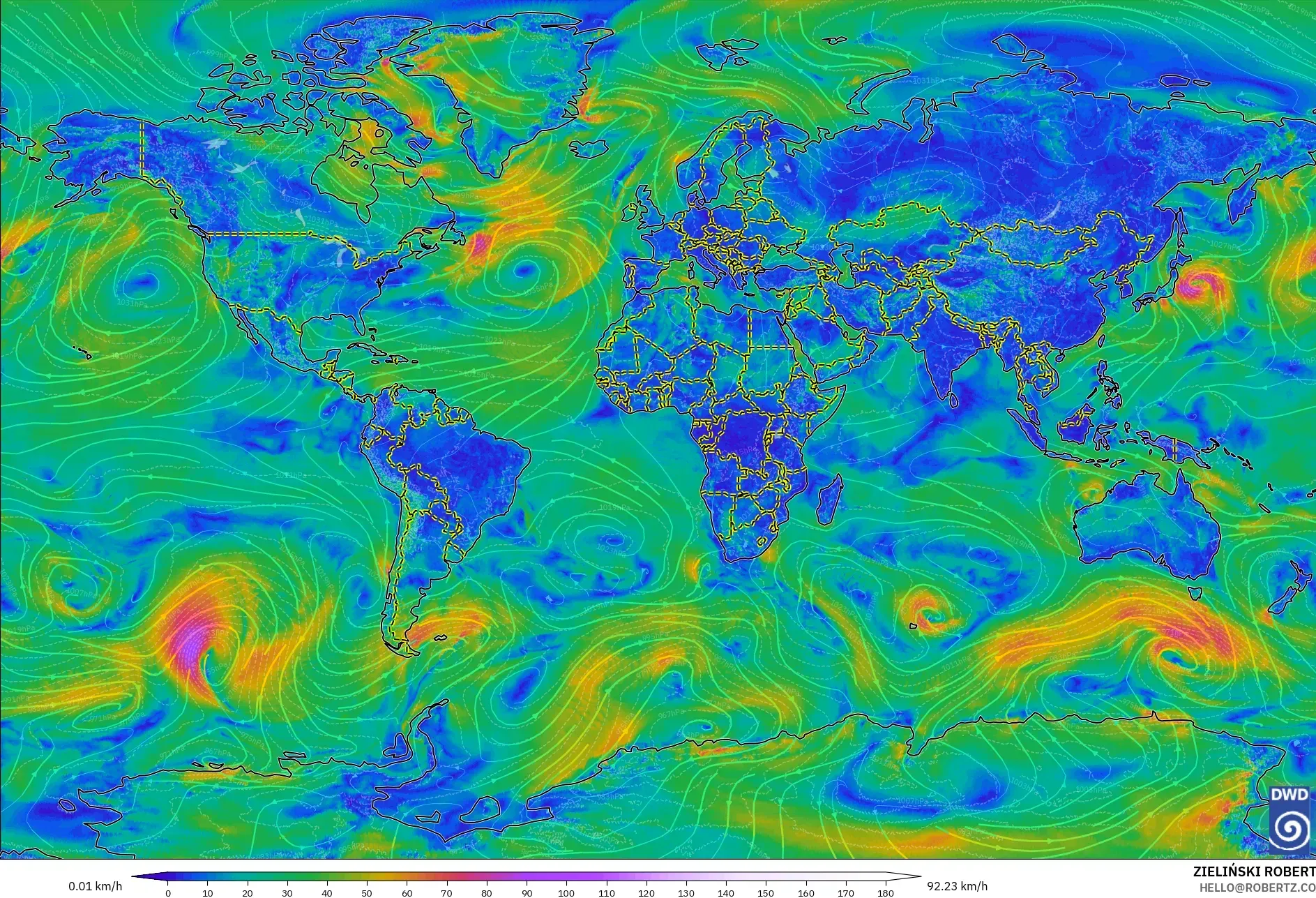 ICON model - World, Wind at 10m