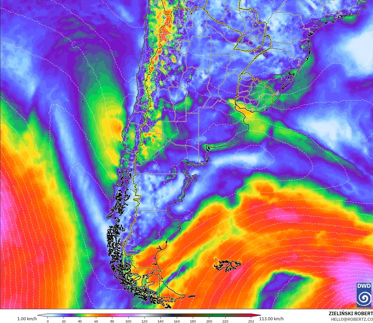 ICON model - Argentina, Wind Gusts