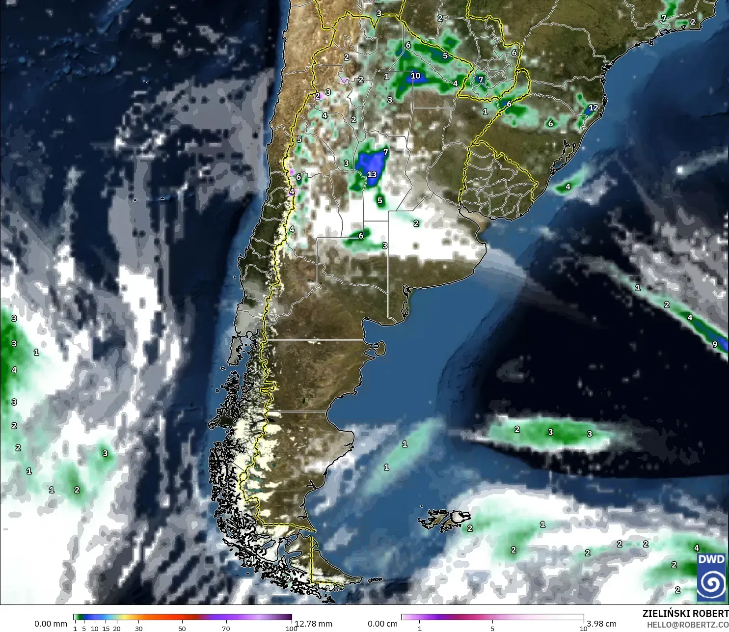 ICON model - Argentina, Precipitation, Clouds, and Pressure