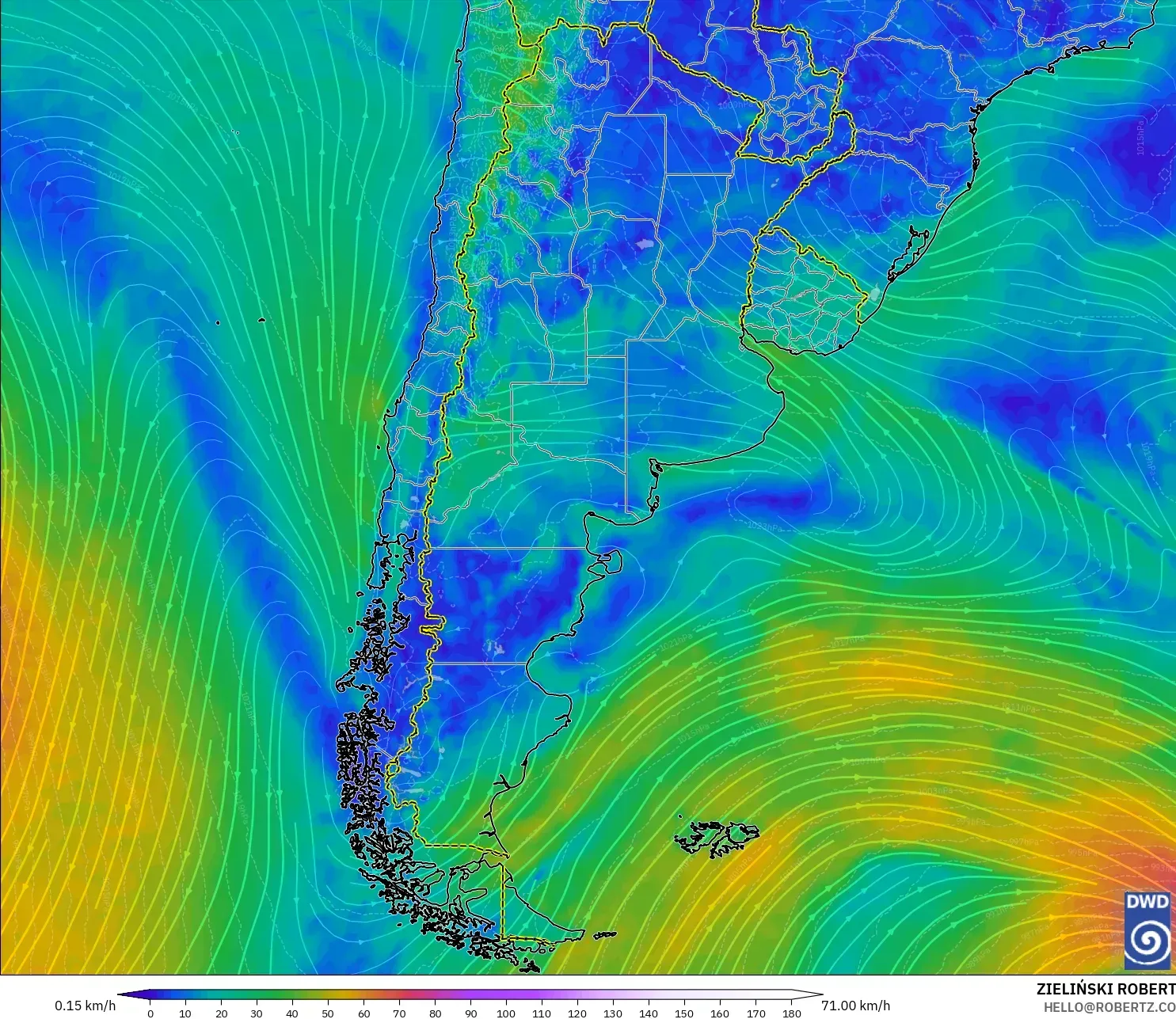 ICON model - Argentina, Wind at 10m