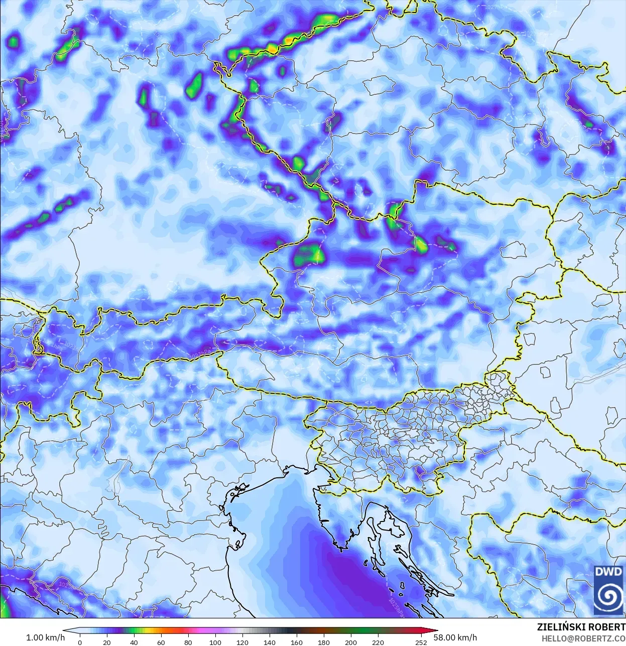 ICON model - Austria, Wind Gusts