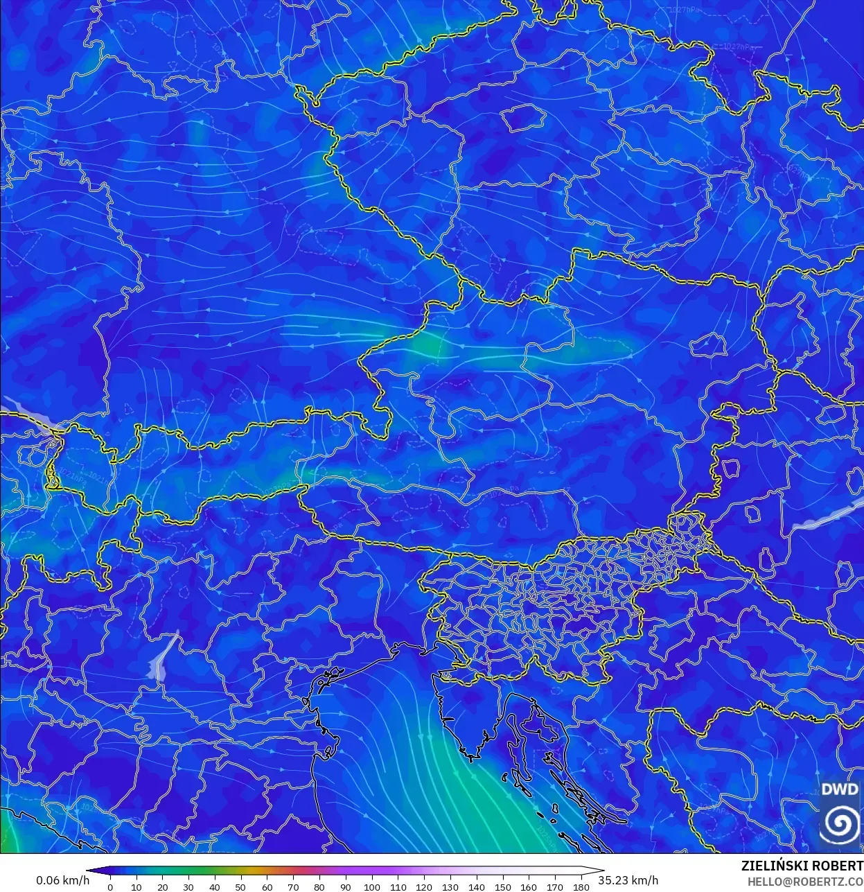 ICON model - Austria, Wind at 10m