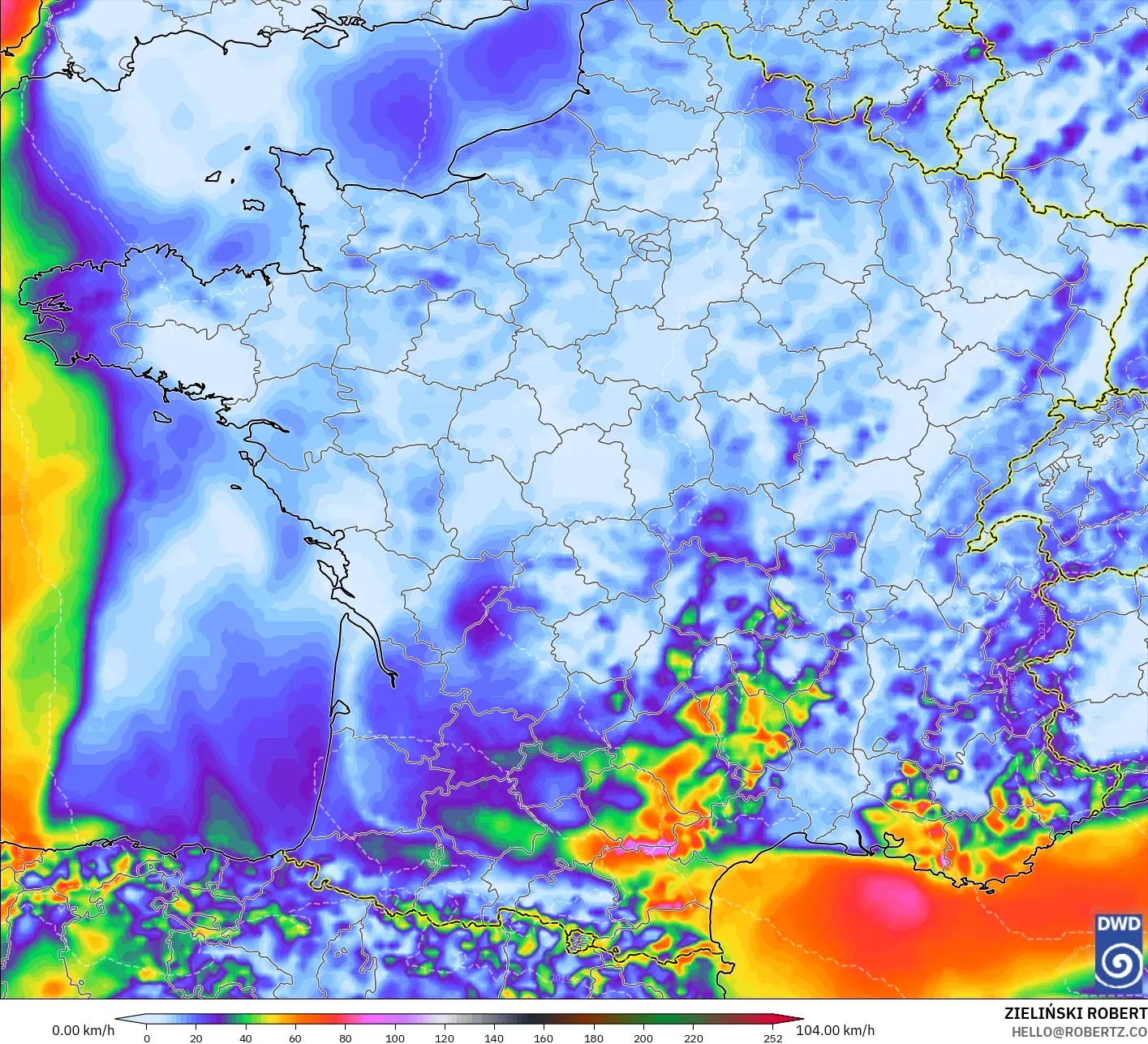 ICON model - France, Wind Gusts
