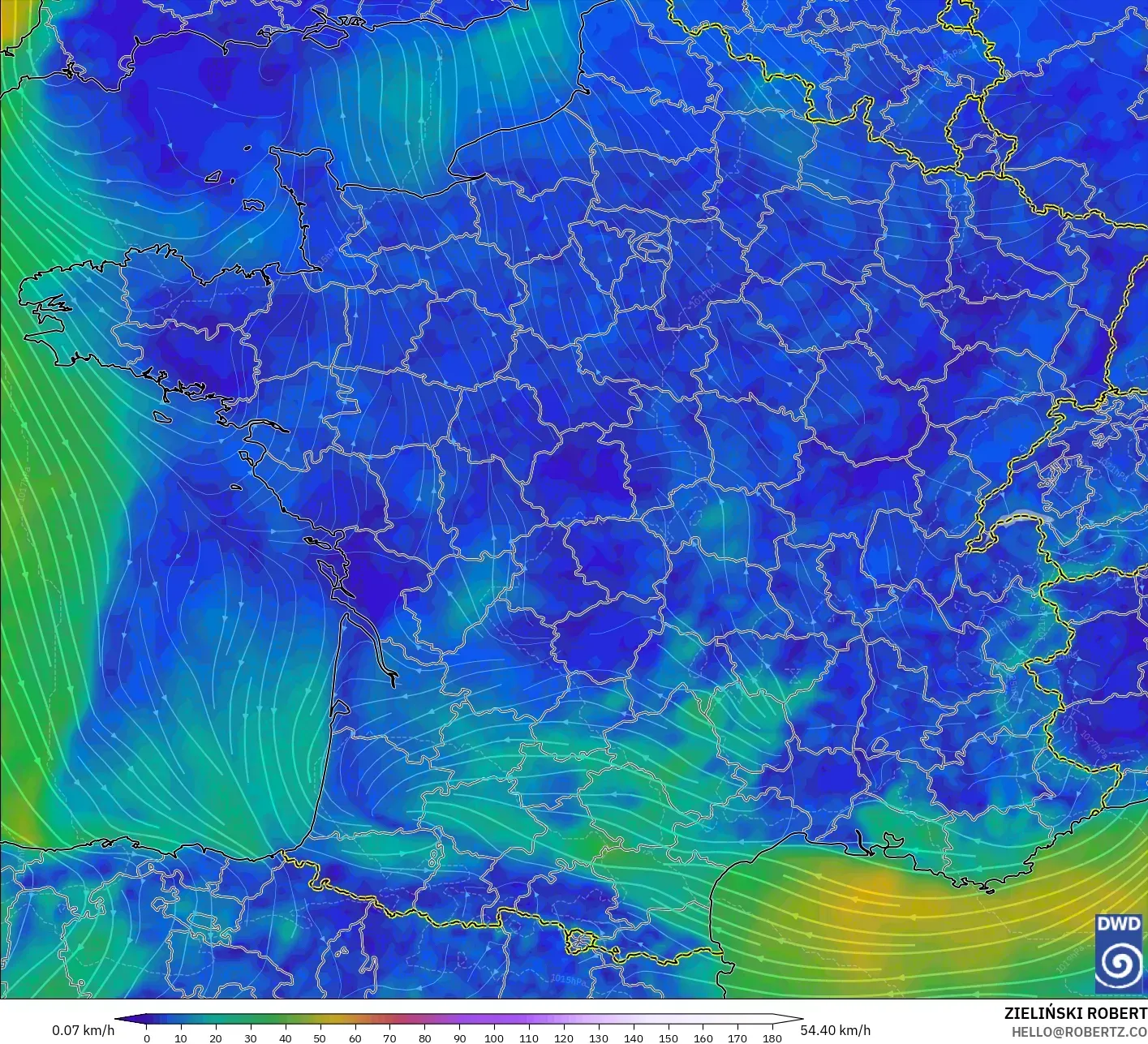ICON model - France, Wind at 10m