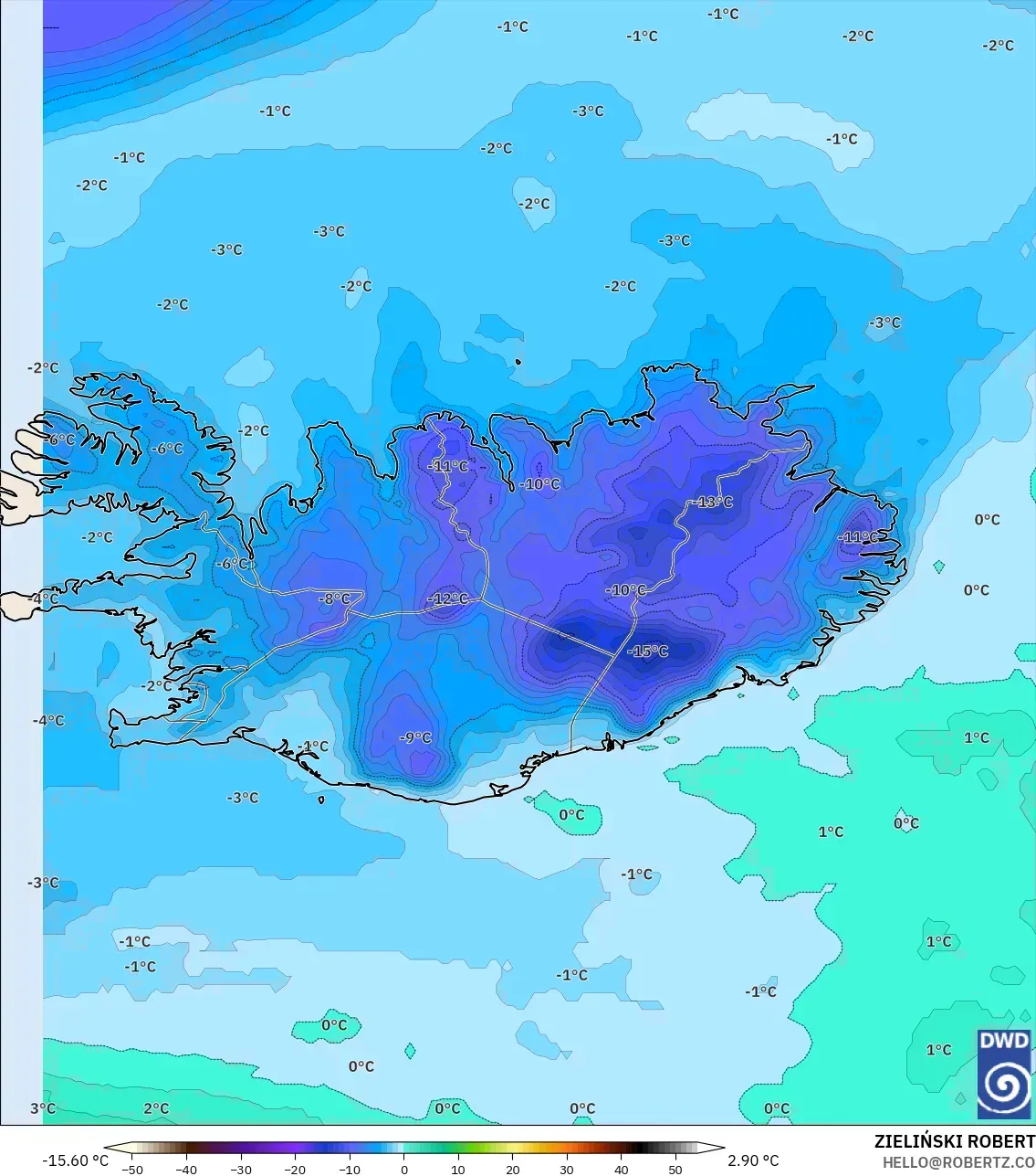 ICON model - Iceland, Dewpoint at 2m