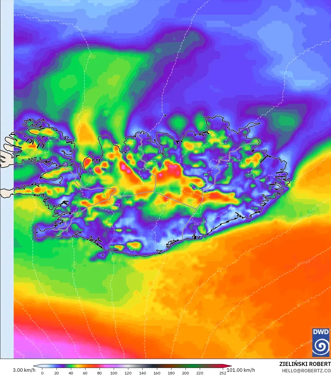 ICON model - Iceland, Wind Gusts