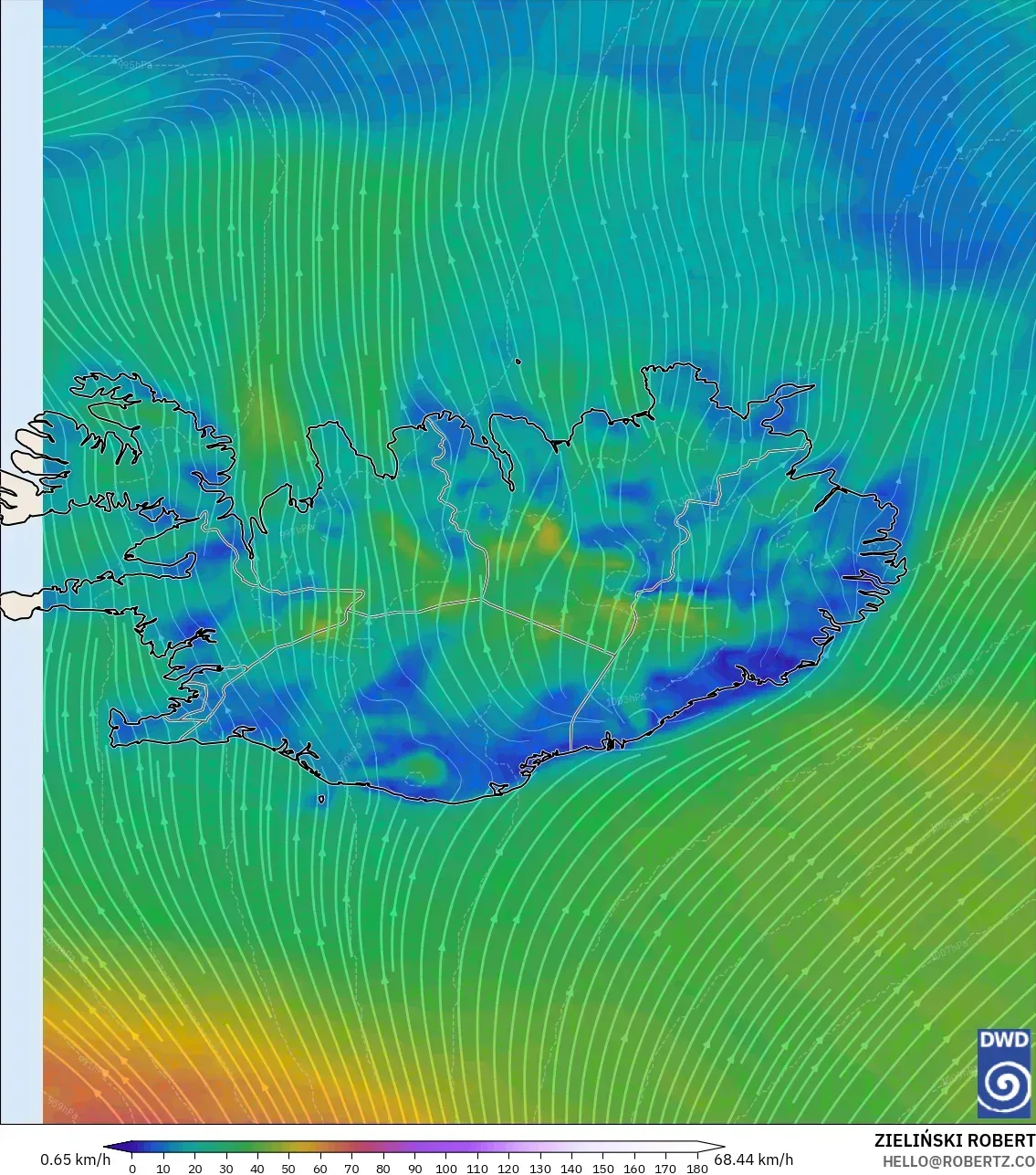 ICON model - Iceland, Wind at 10m