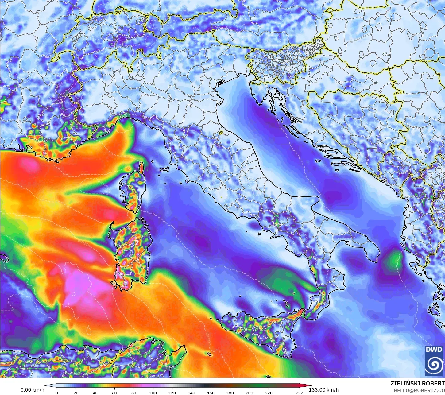 ICON model - Italy, Wind Gusts