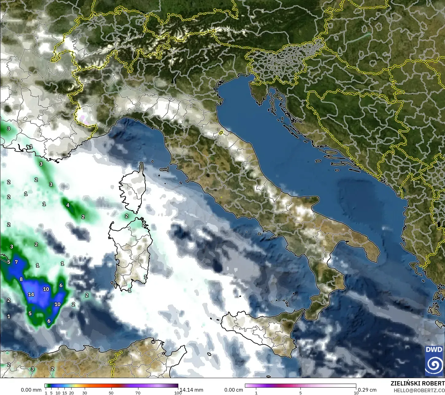 ICON model - Italy, Precipitation, Clouds, and Pressure