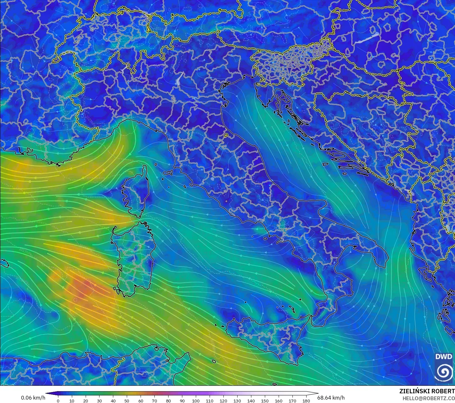 ICON model - Italy, Wind at 10m