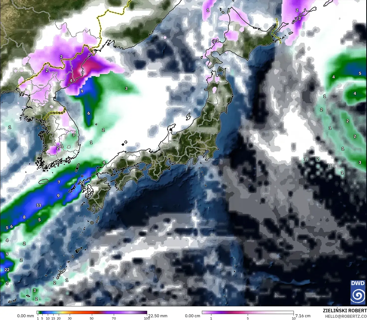 ICON model - Japan, Precipitation, Clouds, and Pressure