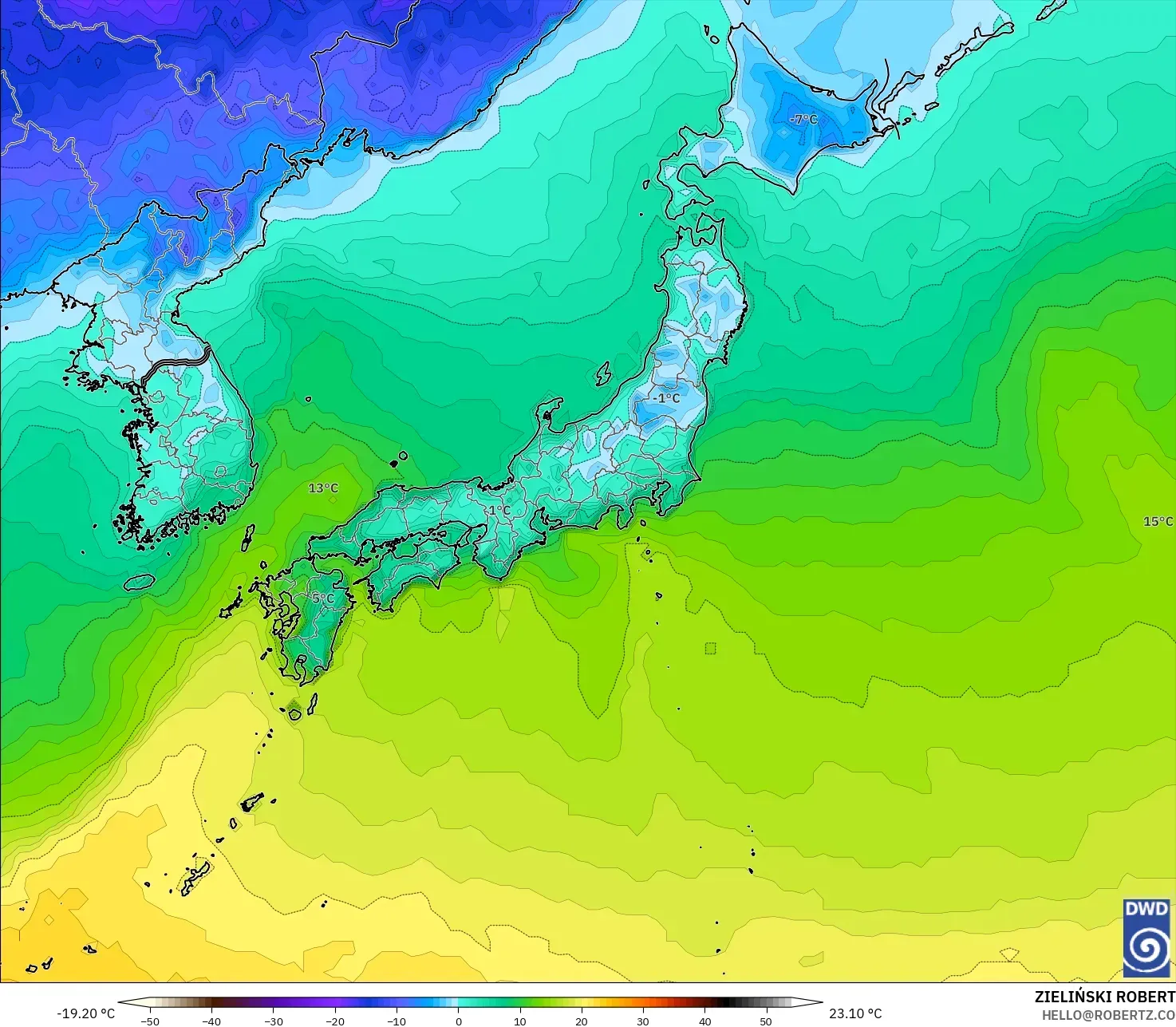 ICON model - Japan, Temperature at 2m