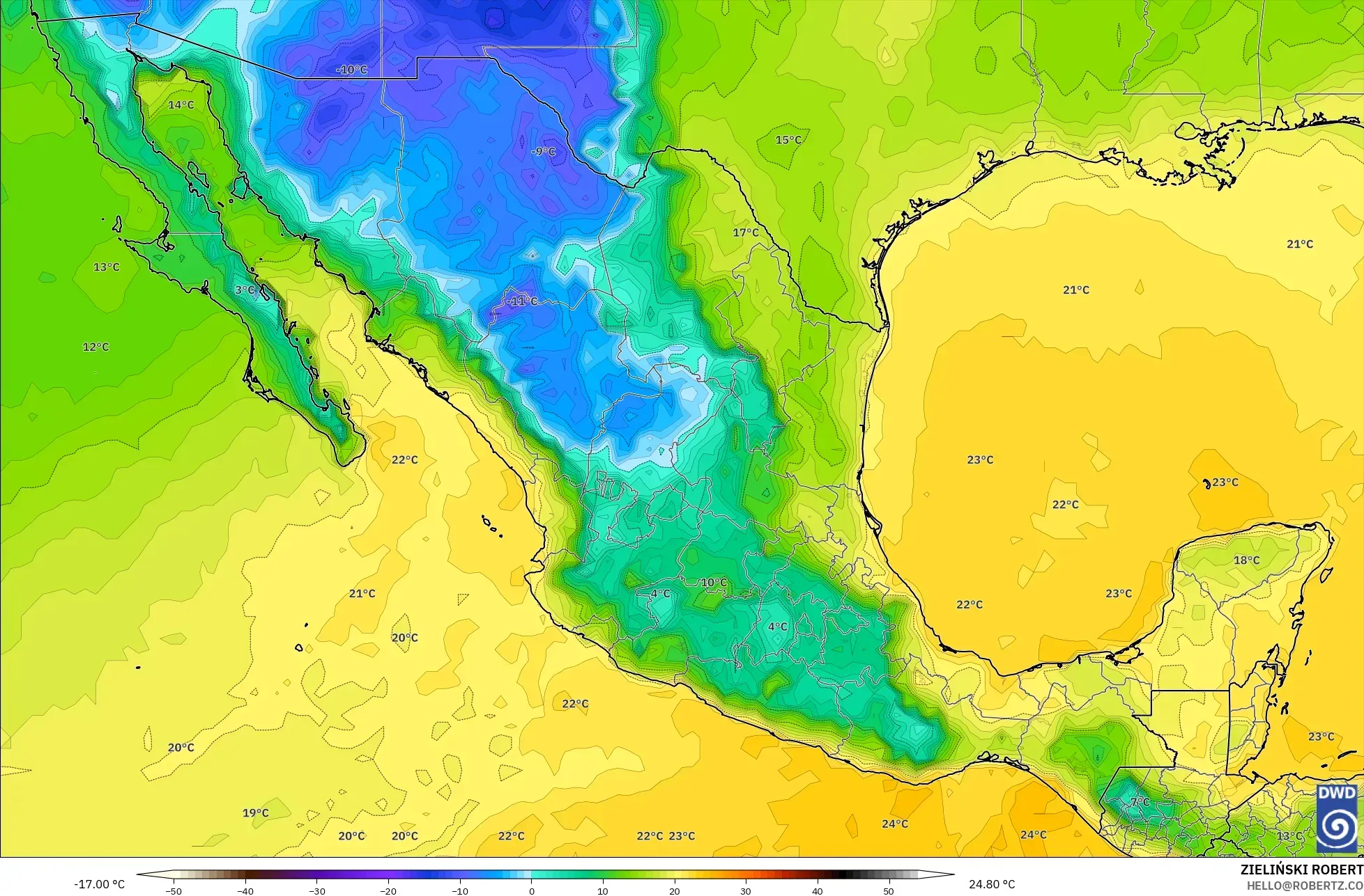 ICON model - Mexico, Dewpoint at 2m
