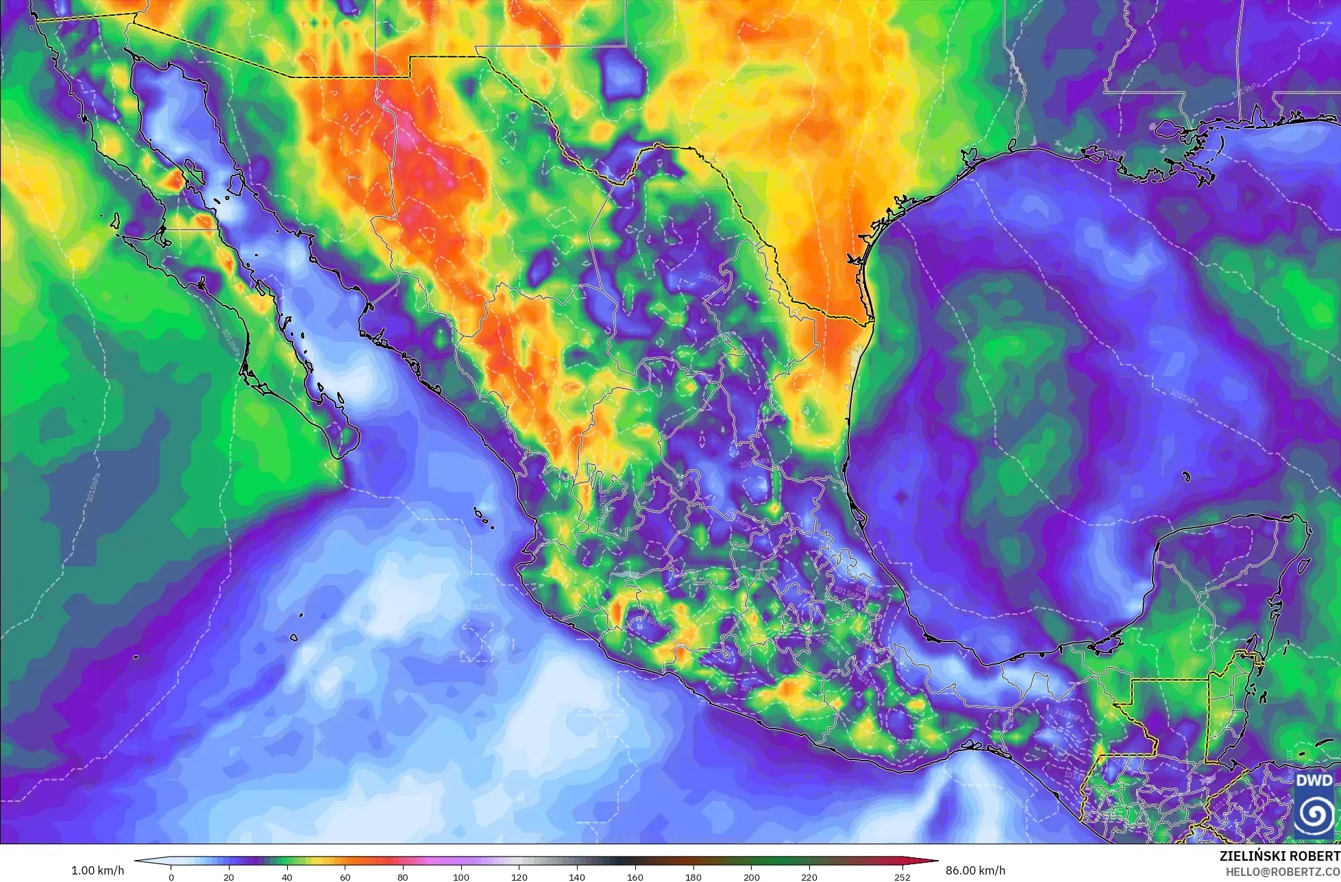 ICON model - Mexico, Wind Gusts
